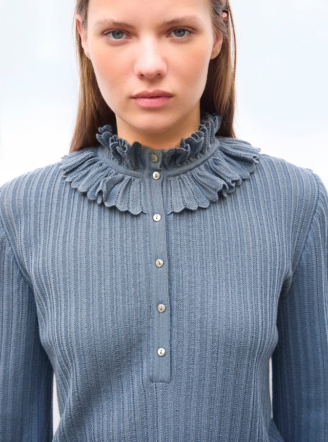 Blouse in mini herringbone knit - Image principale