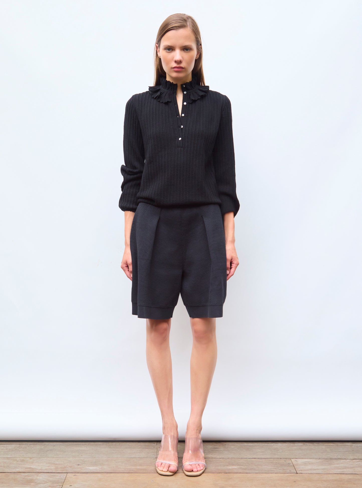 Blouses de luxe femme - Blouse en maille mini-chevrons Noir Profond