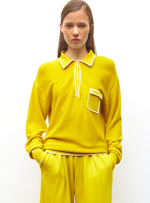 knit shirt with band-trimmed collar - Image principale