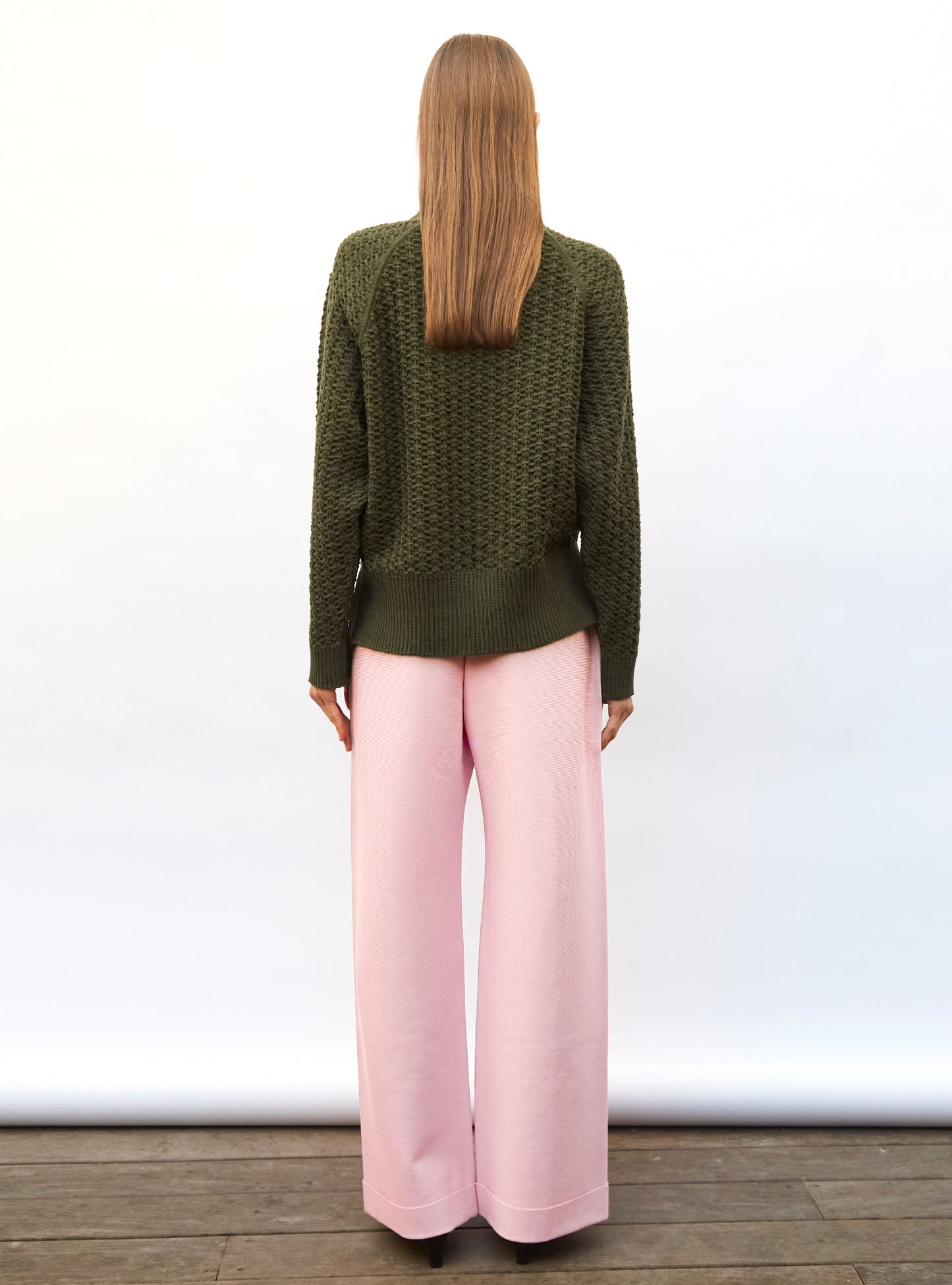 Pull loose maille entrelacée Rose Ballet - Vêtement de luxe femme