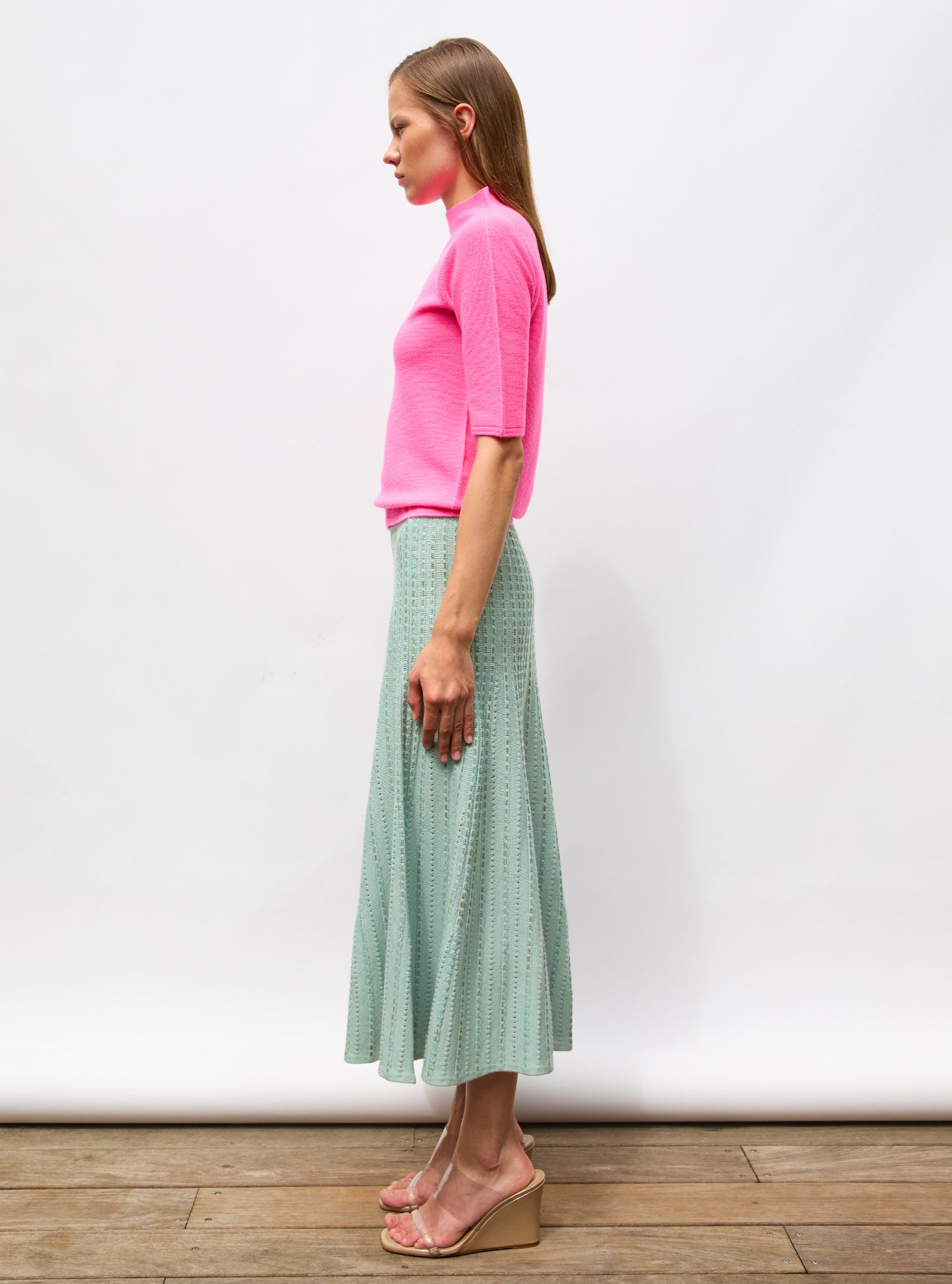 Top fin petit col montant Rose Fluo - Tops de luxe