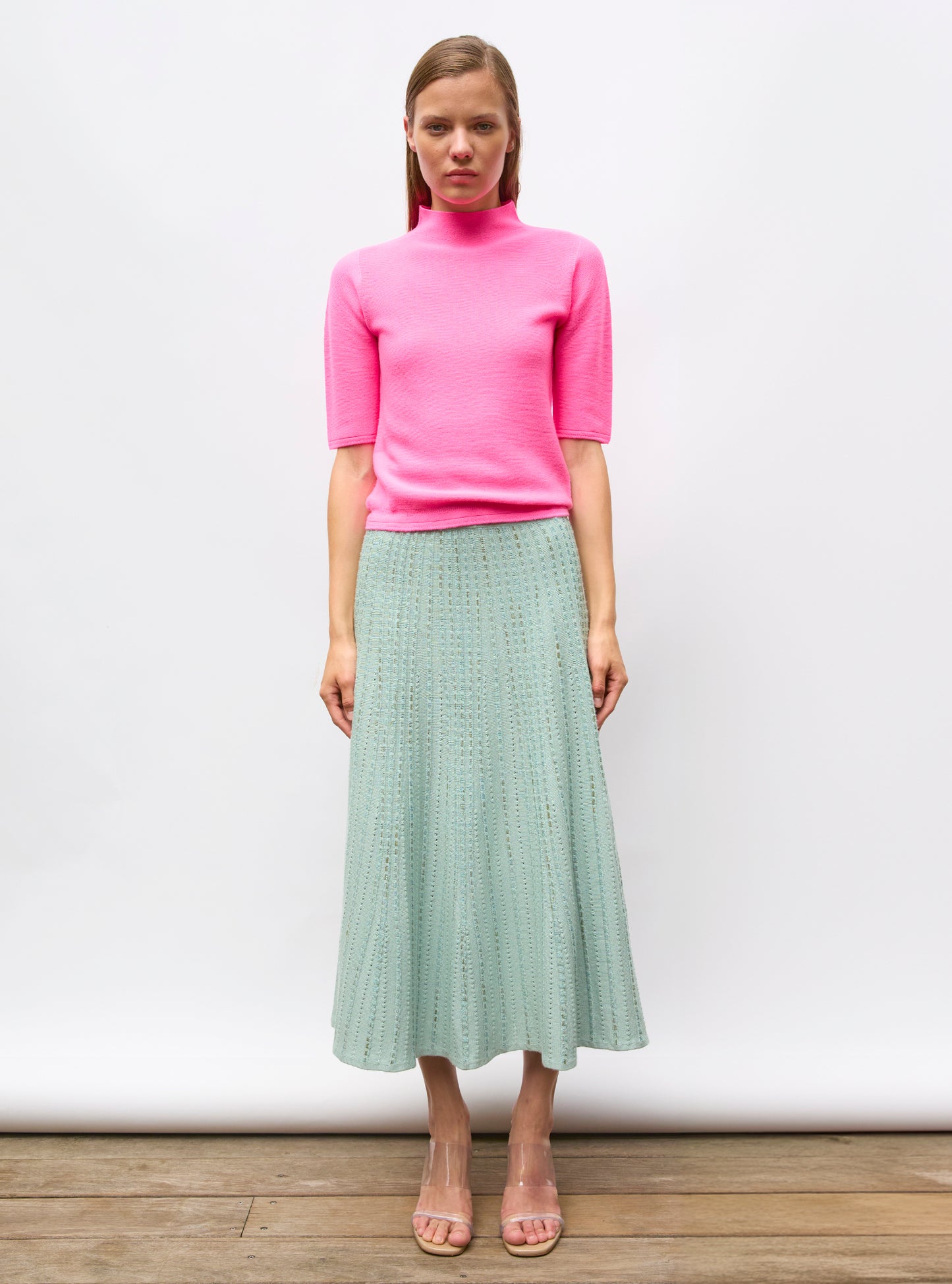 Top fin petit col montant Rose Fluo - Vêtement en maille de luxe Molli