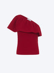 One shoulder smocked knit top