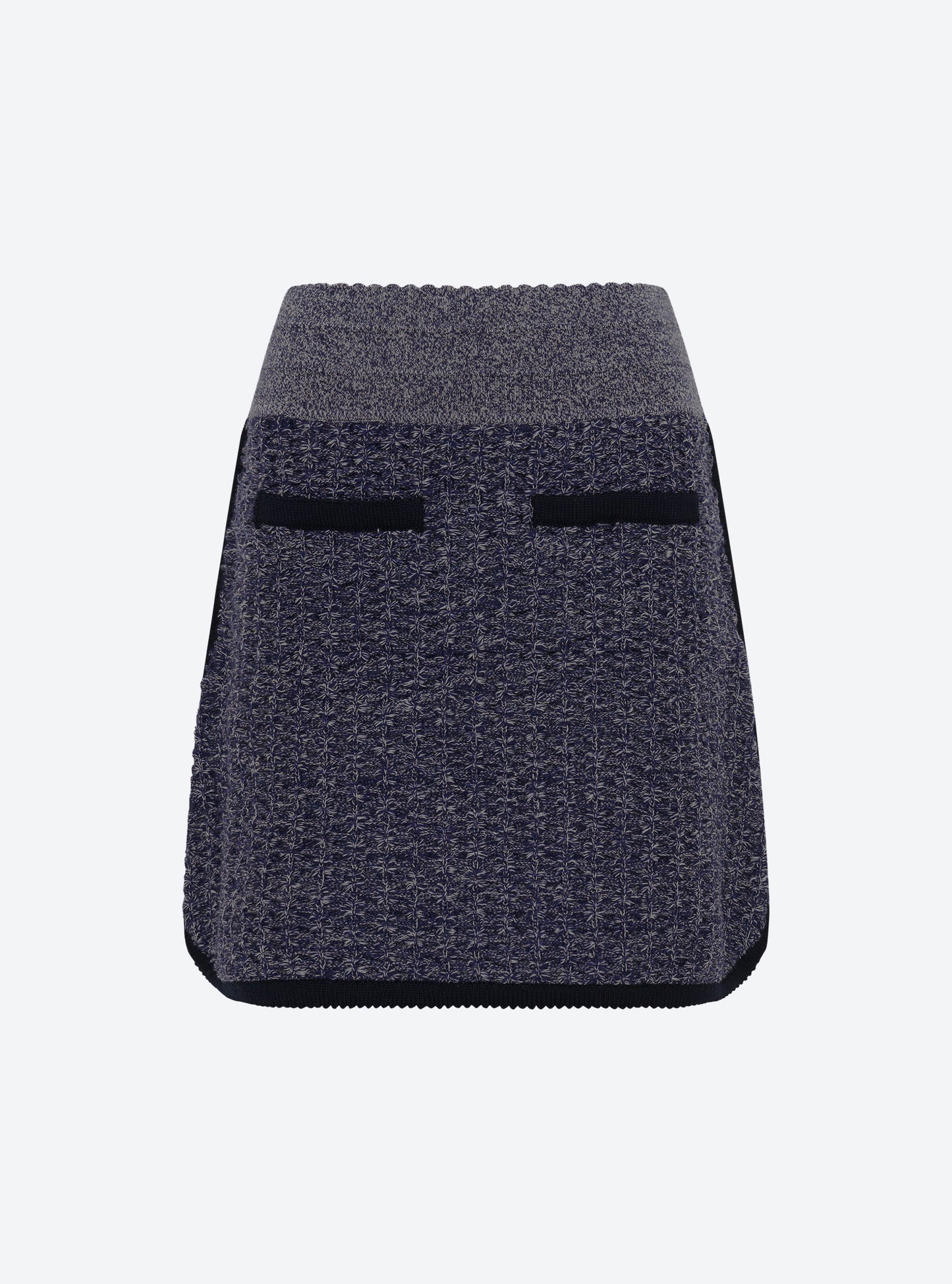 Jupe courte maille tweedée Indigo mouliné - Vêtement en maille de luxe femme