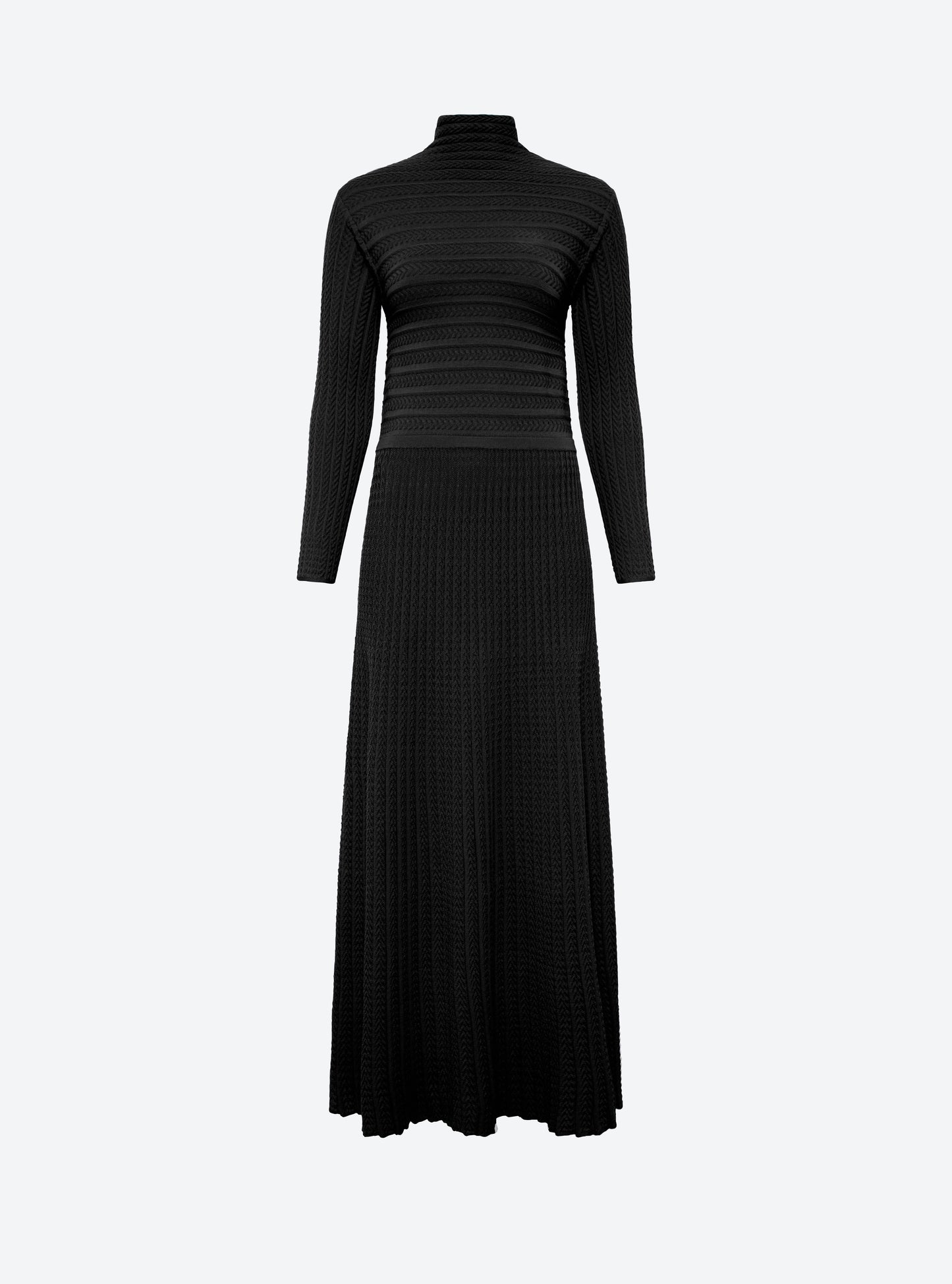 Robe maxi maille plissée Noir profond - Vêtement en maille de luxe Molli