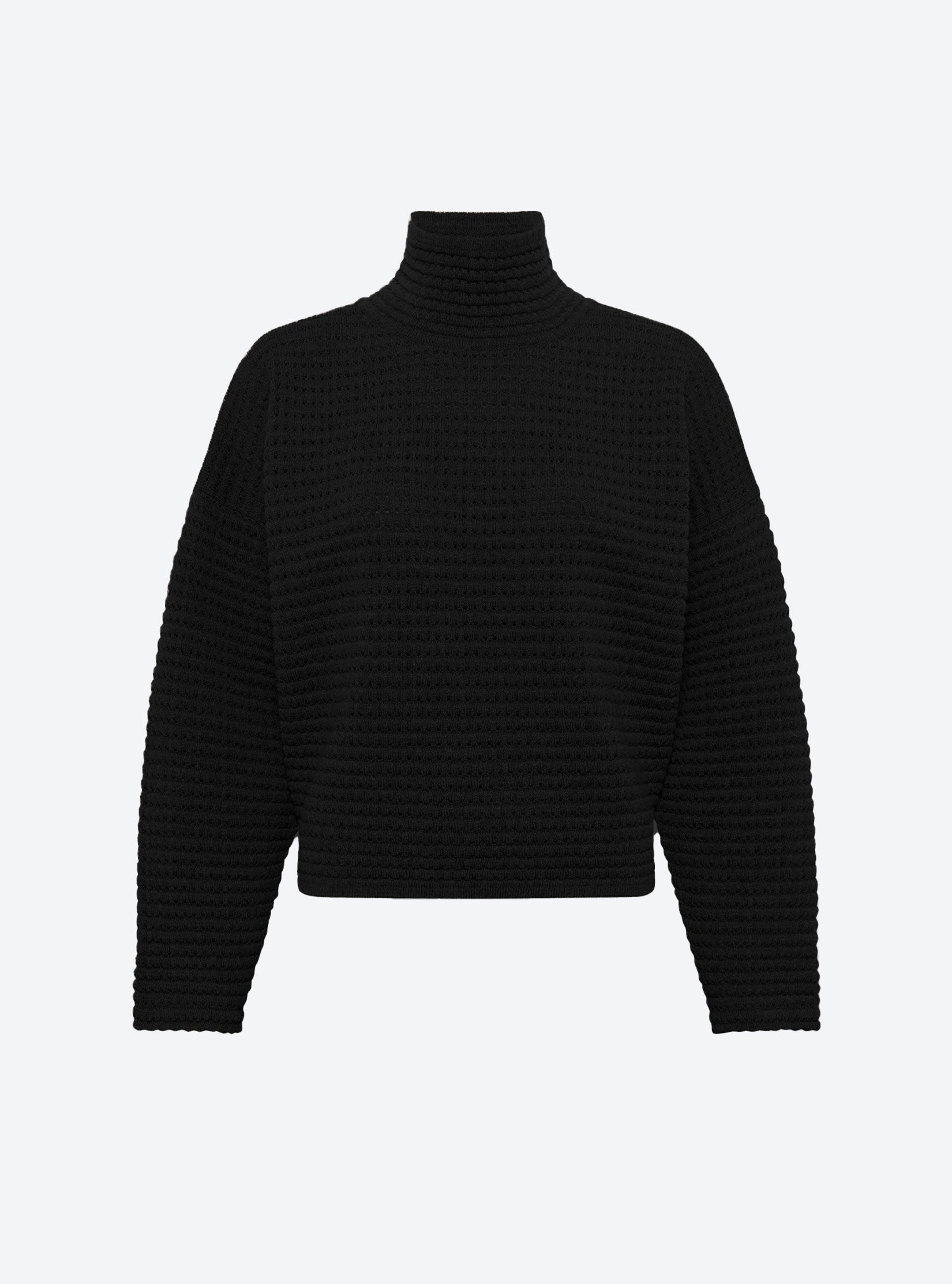 Pull maille résille de laine Noir profond - Top de luxe