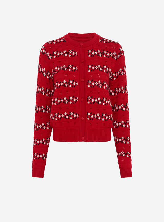 Cardigan jacquard fleurs - Image principale