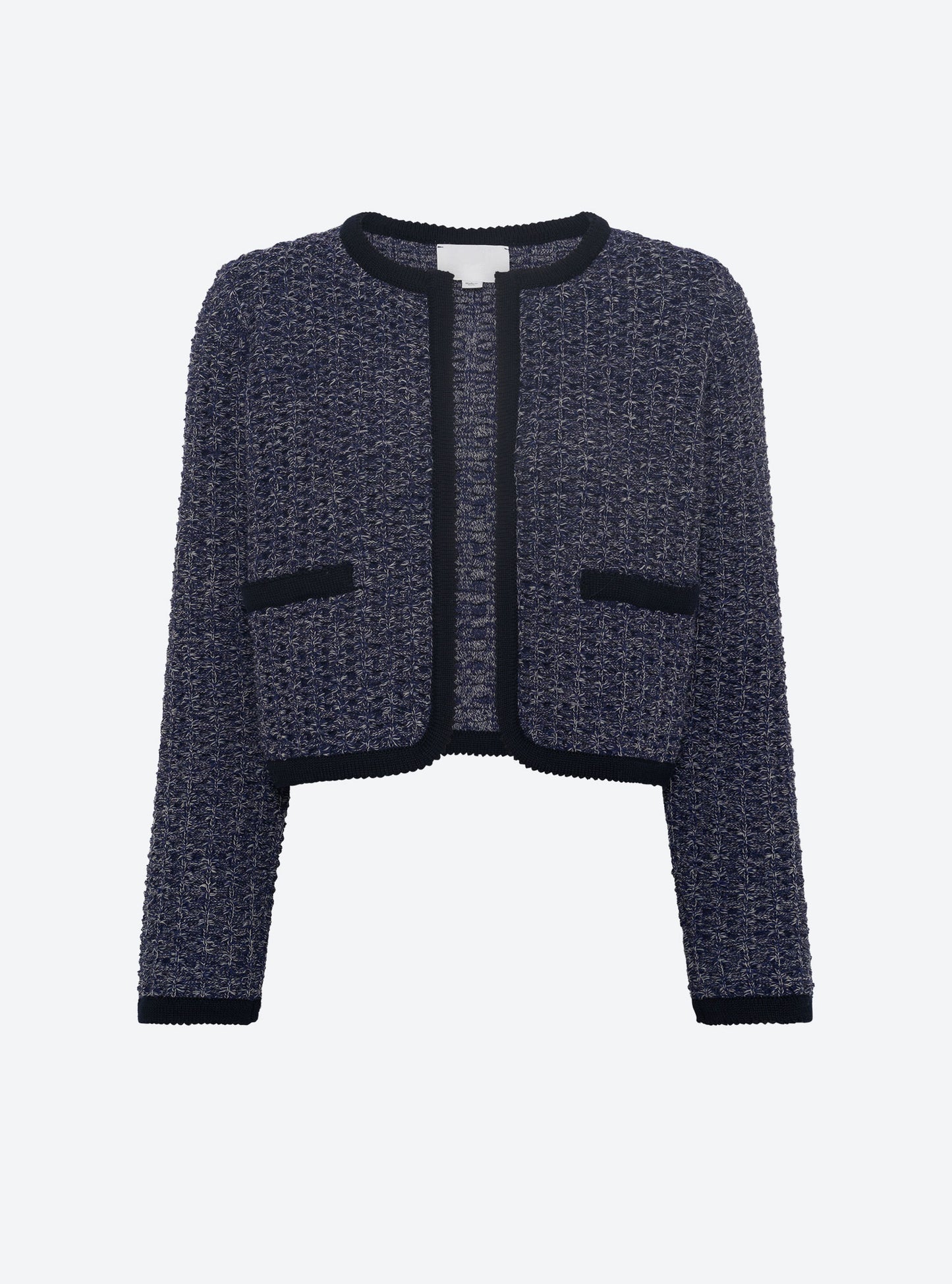 Tops de luxe femme - Veste courte maille tweedée Indigo mouliné