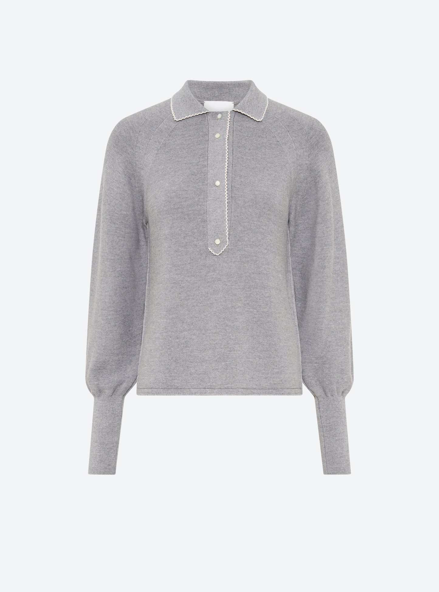 Polo en maille de luxe Molli - Polo fin finition picots gris moyen-naturel