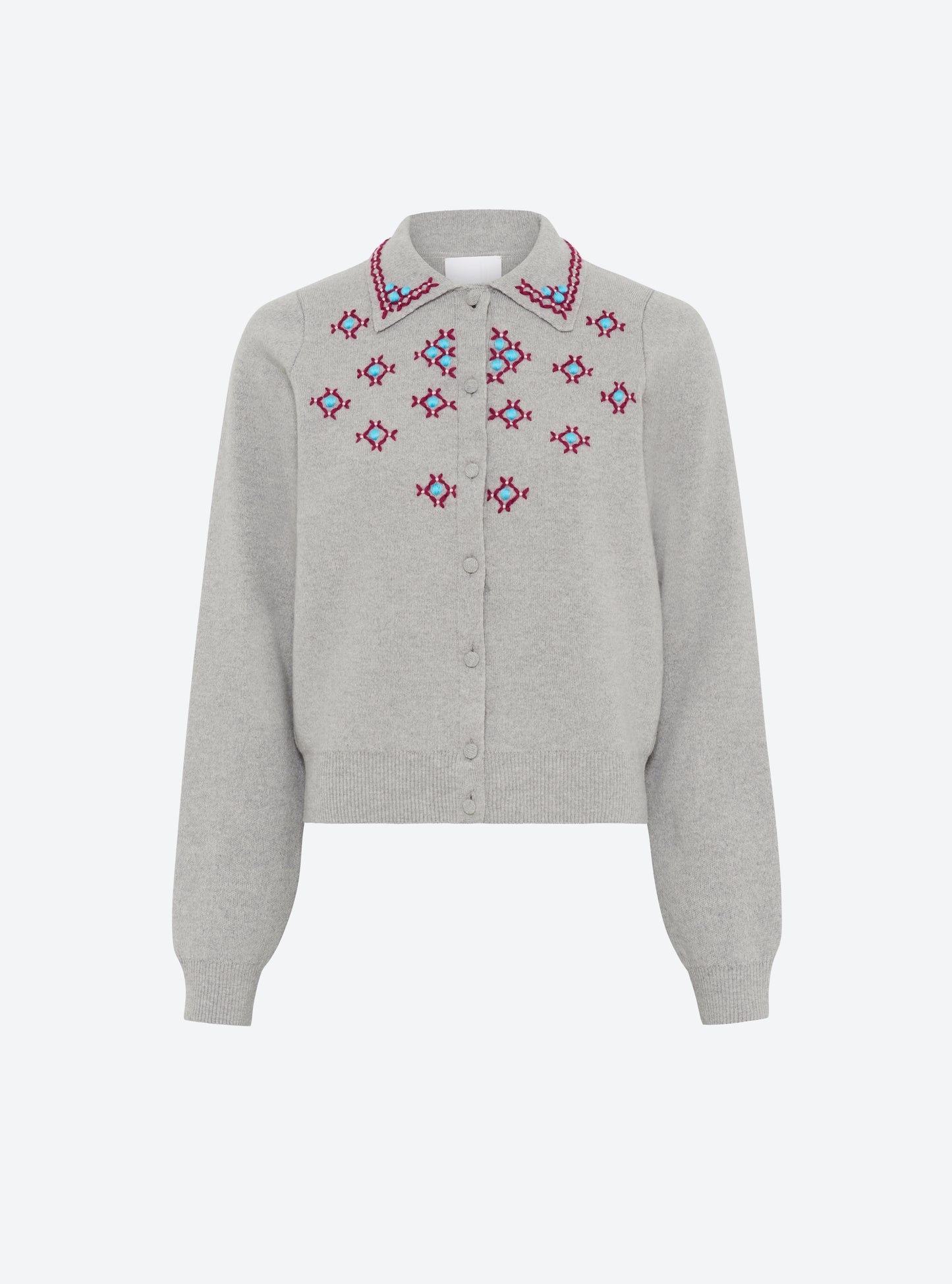 Cardigan maille brodé main Gris souris - Vêtement de luxe femme