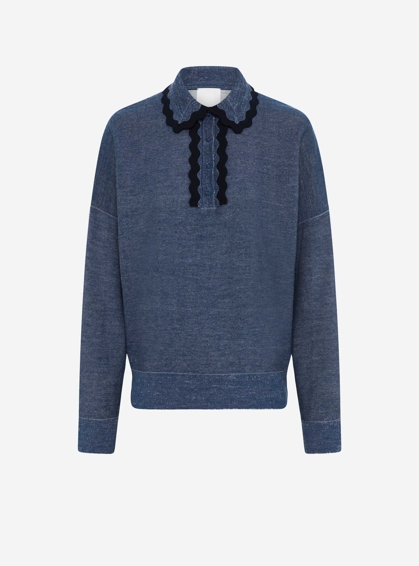 Chemise maille col croquet blueberry denim-nuit - Vêtement en maille de luxe Molli