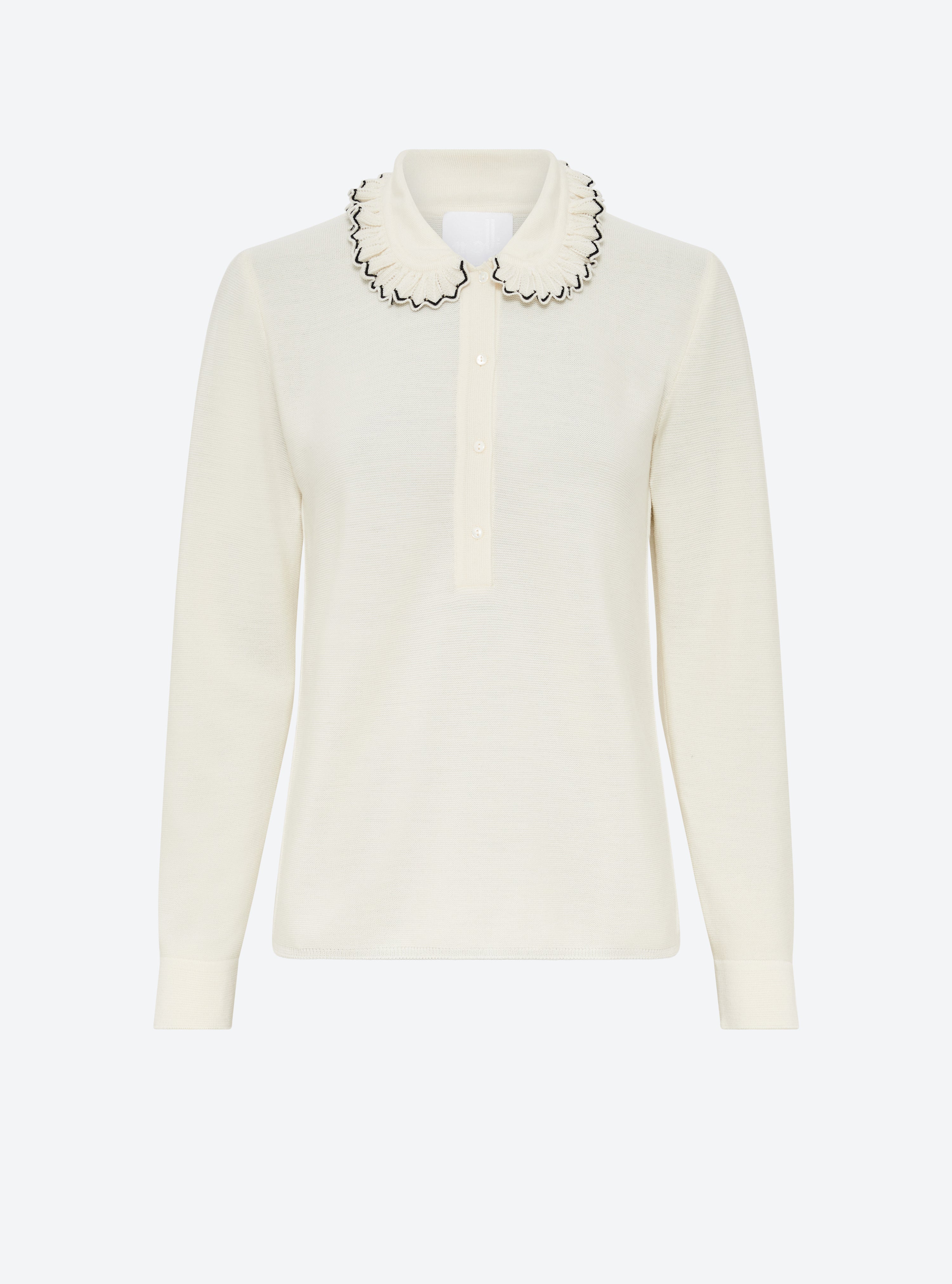 Chemise en maille de luxe Molli - Chemise en maille col volanté naturel-noir profond