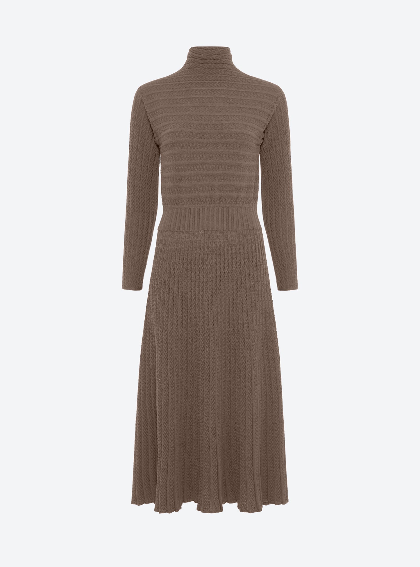 Robe de luxe femme - Robe longue maille plissée châtaigne