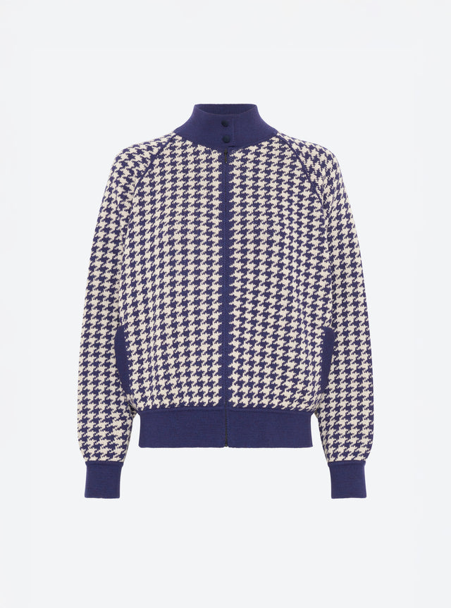 Wide zipped knit jacket high collar - Image principale