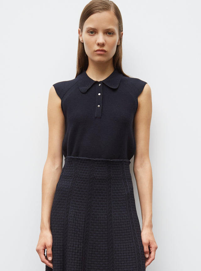 top with small moss-stitch collar - Image principale