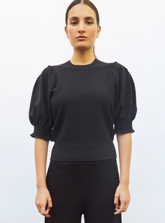 top with smocked knit details - Image principale