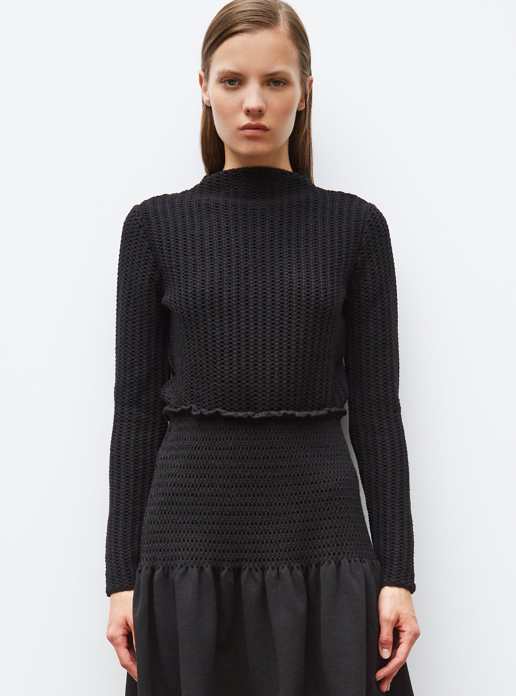 straight smocked knit top deep black Molli - Main Image