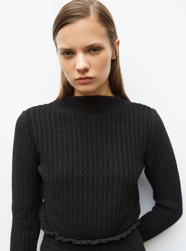 straight smocked knit top - Image principale