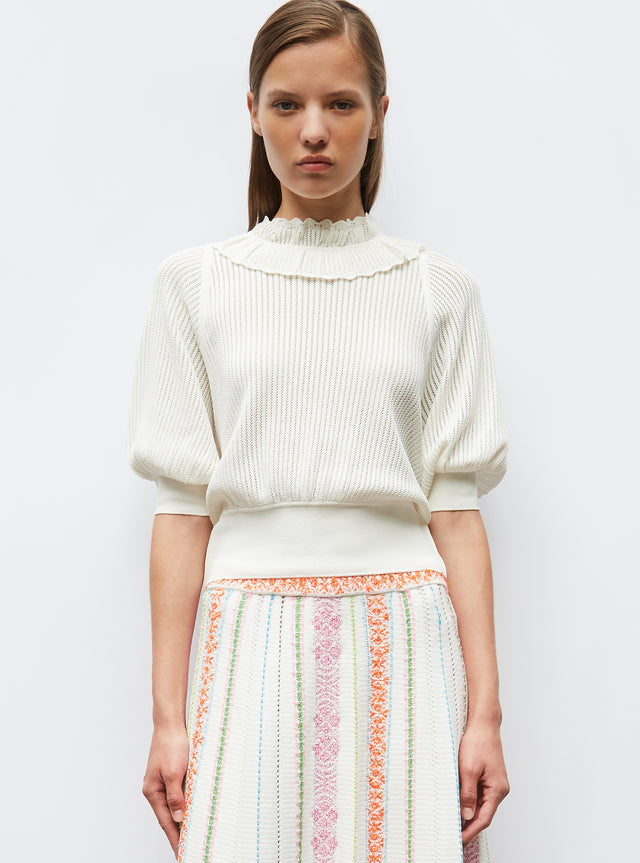 top with collar in openworked knit - Image principale