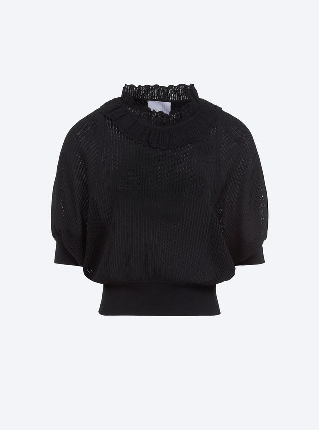 top with collar in openwork knit - Image principale