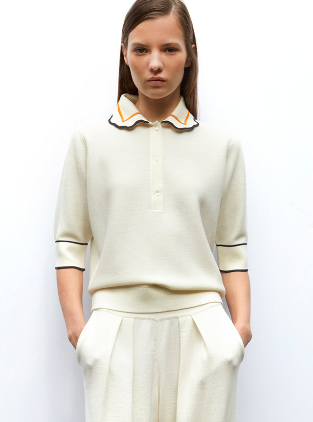 knit top with scalloped collar - Image principale