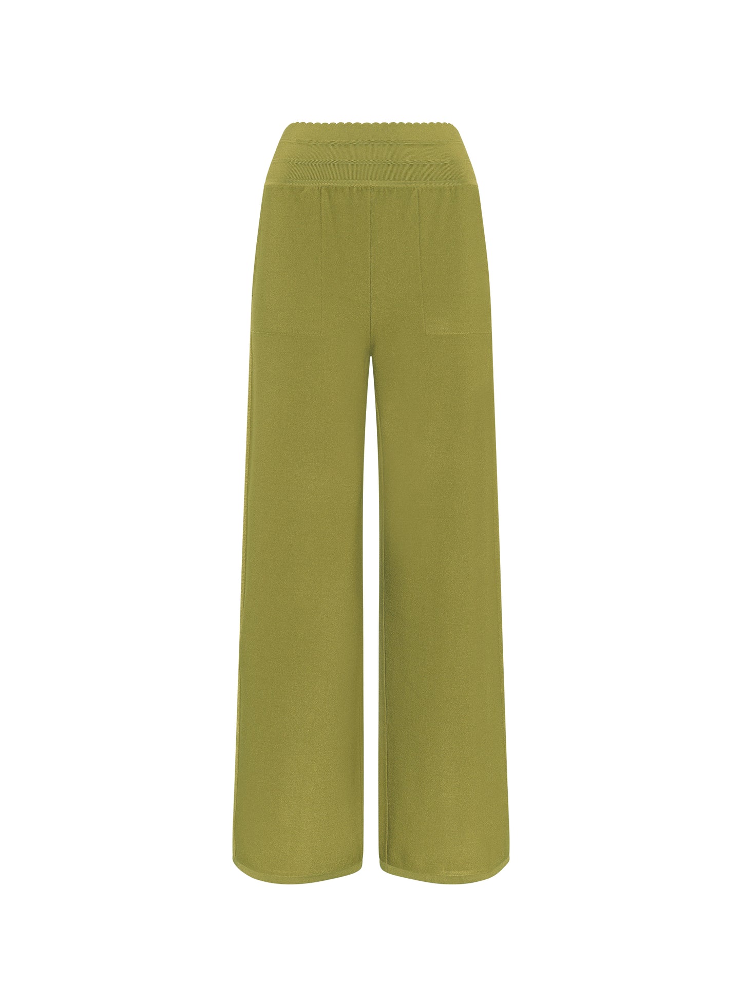 Pantalon de luxe femme - Pantalon taille haute maille jersey Olive