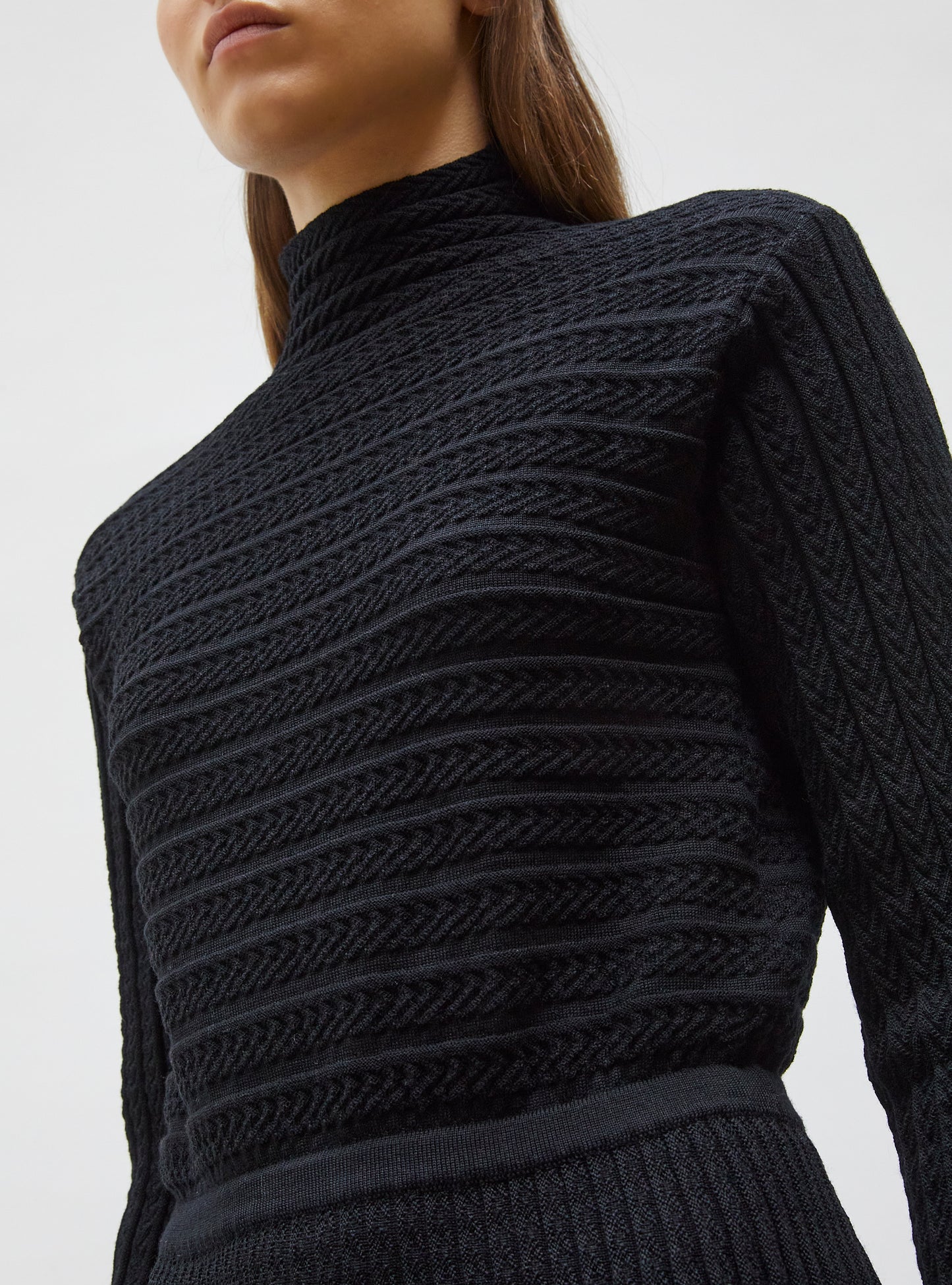 Robe longue maille plissée Noir profond - Molli