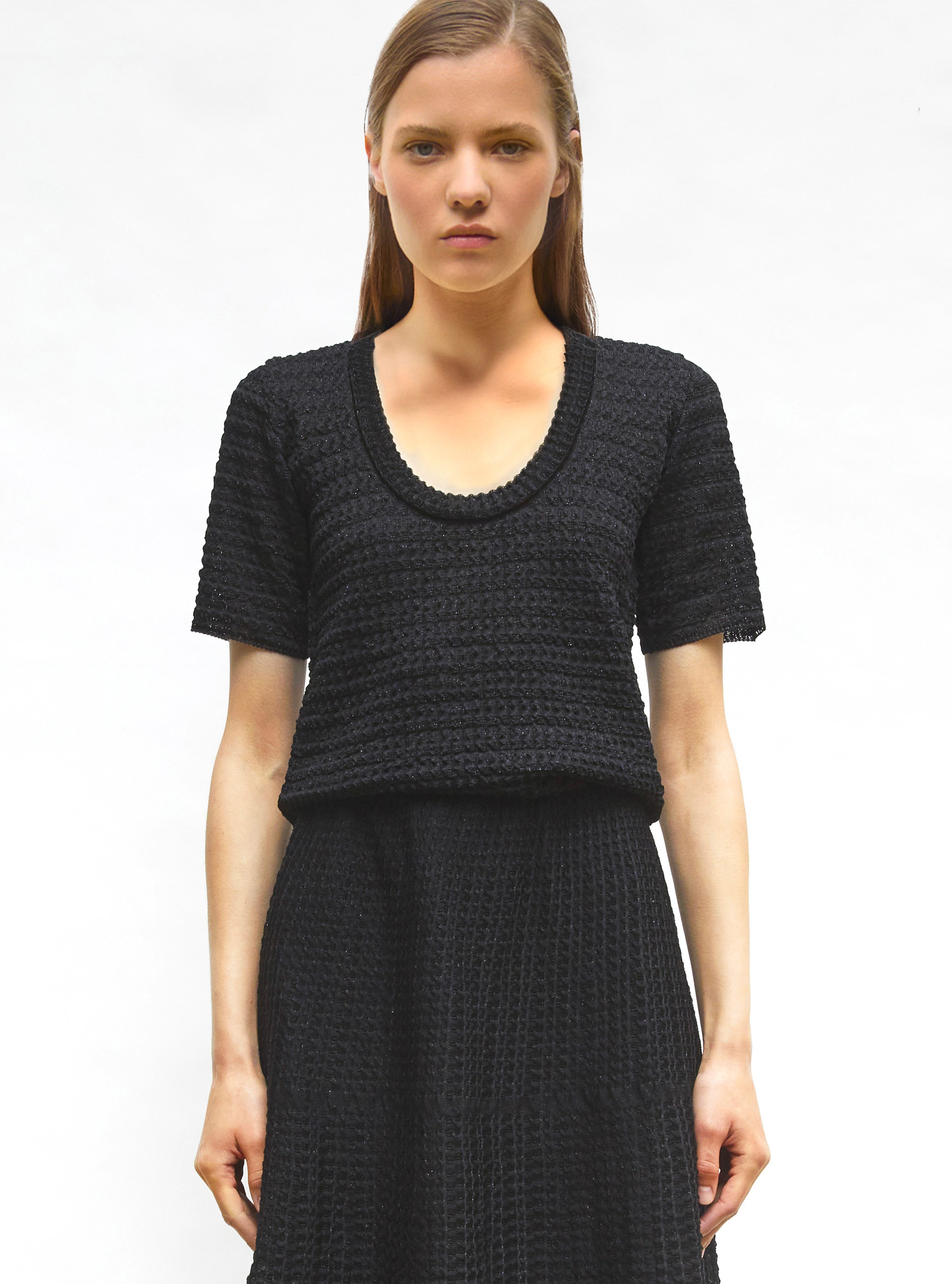 Top maille organza Noir Profond - Vêtement en maille de luxe Molli