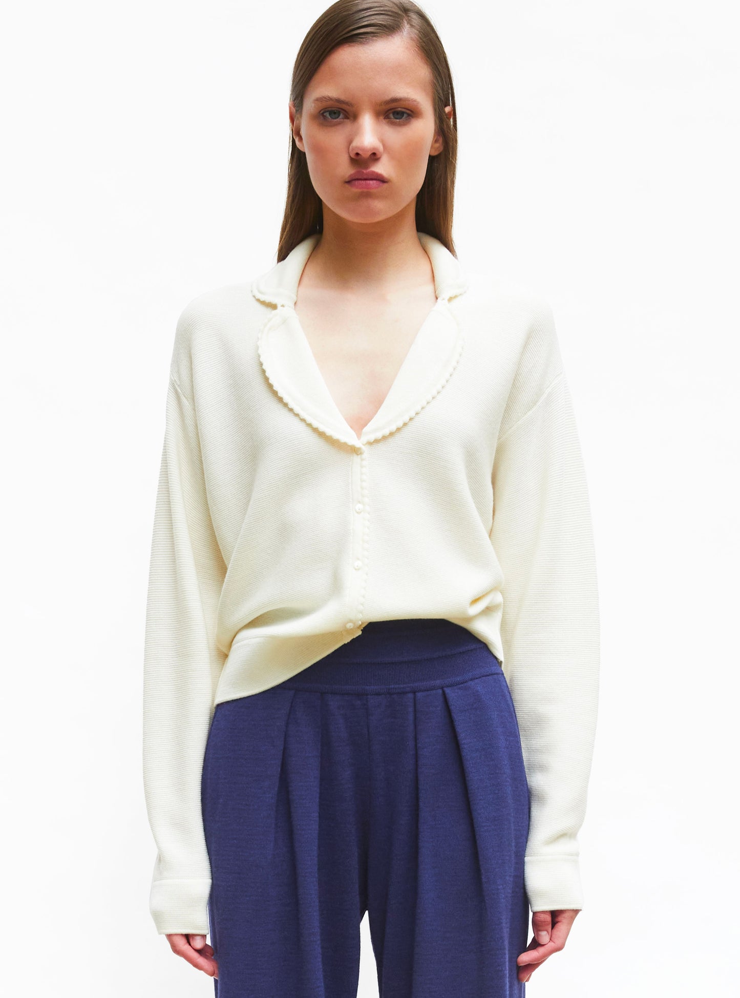 Chemise maille encolure v Naturel - Vêtement de luxe femme