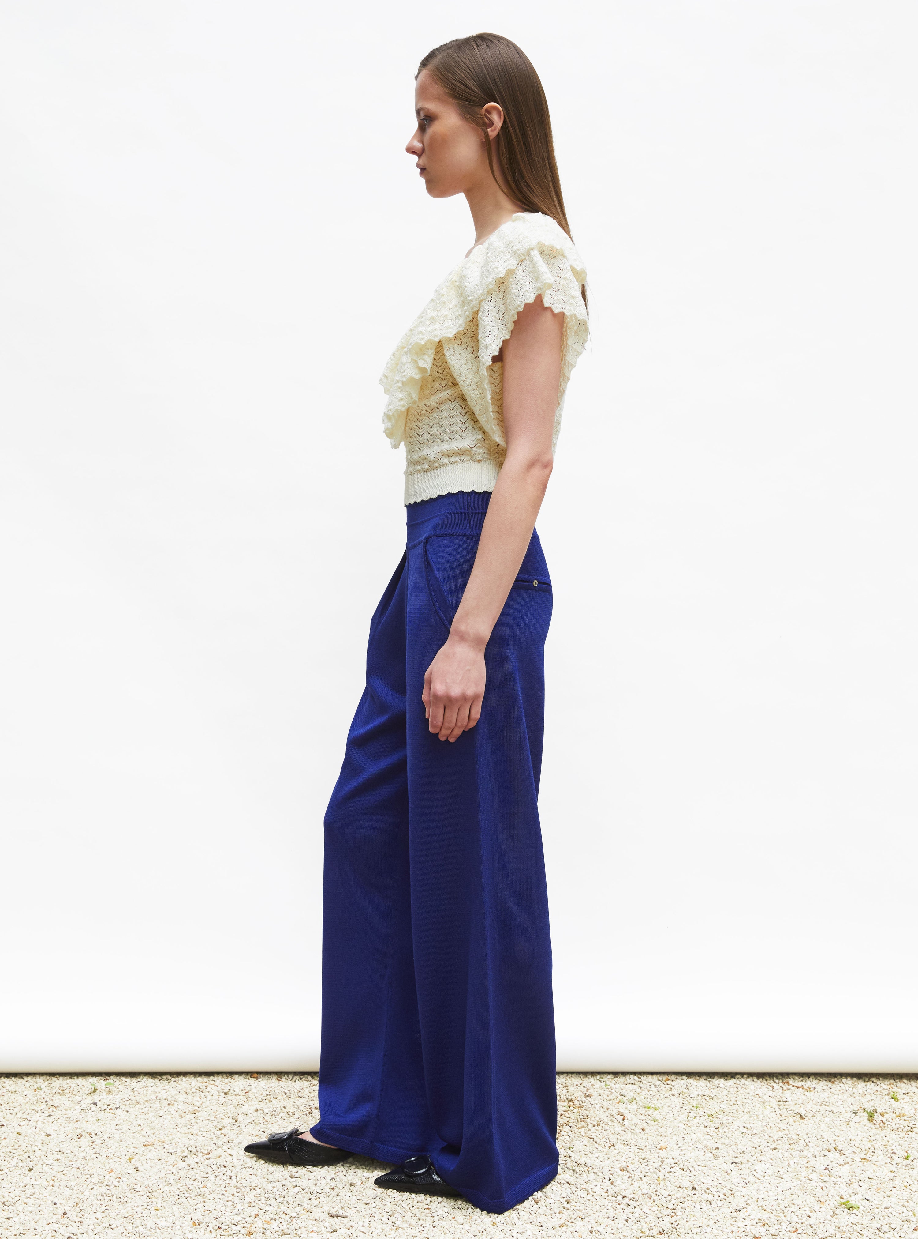 Top v maille pointelle Naturel - Vêtement en maille de luxe femme