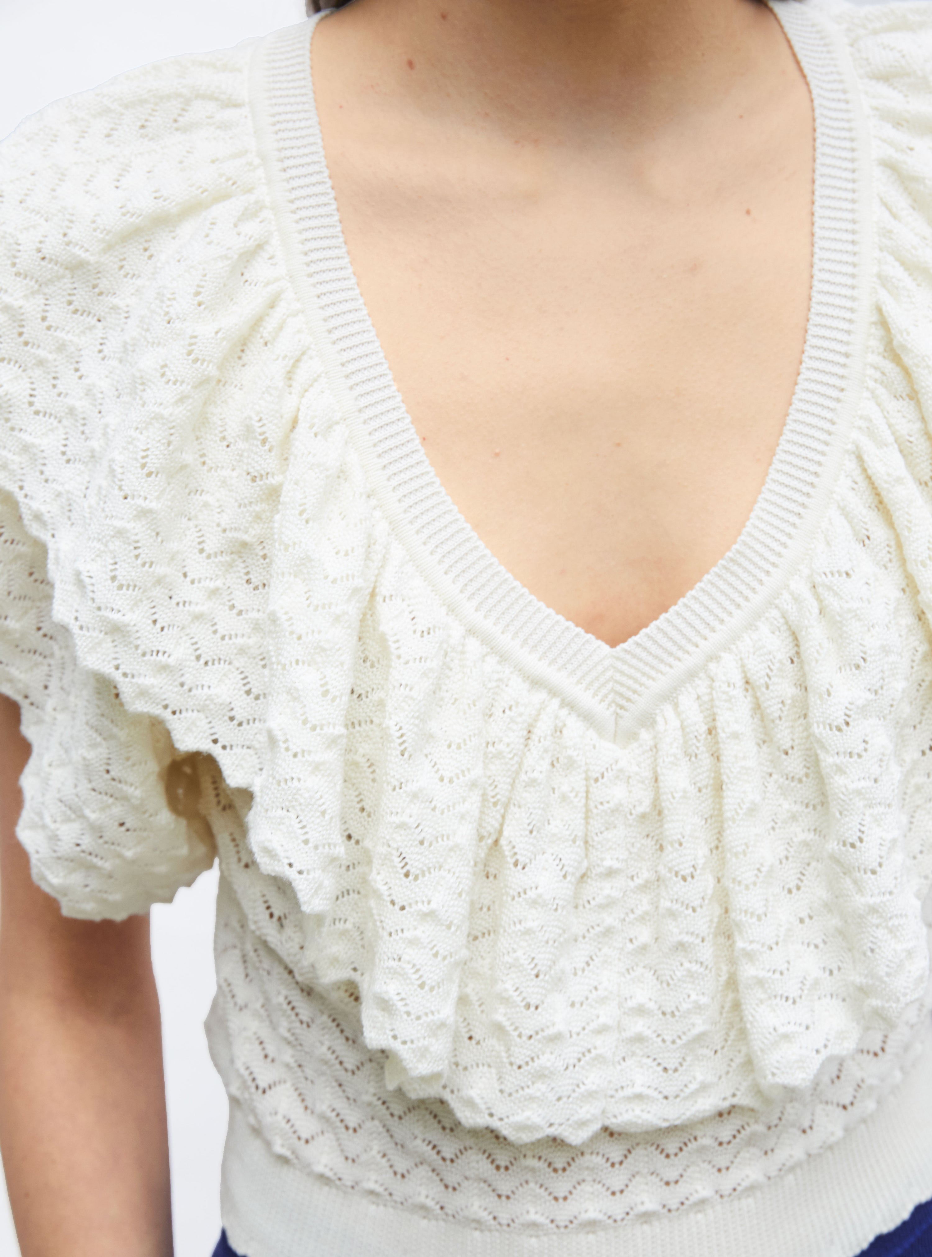 Top de luxe femme - Top v maille pointelle Naturel