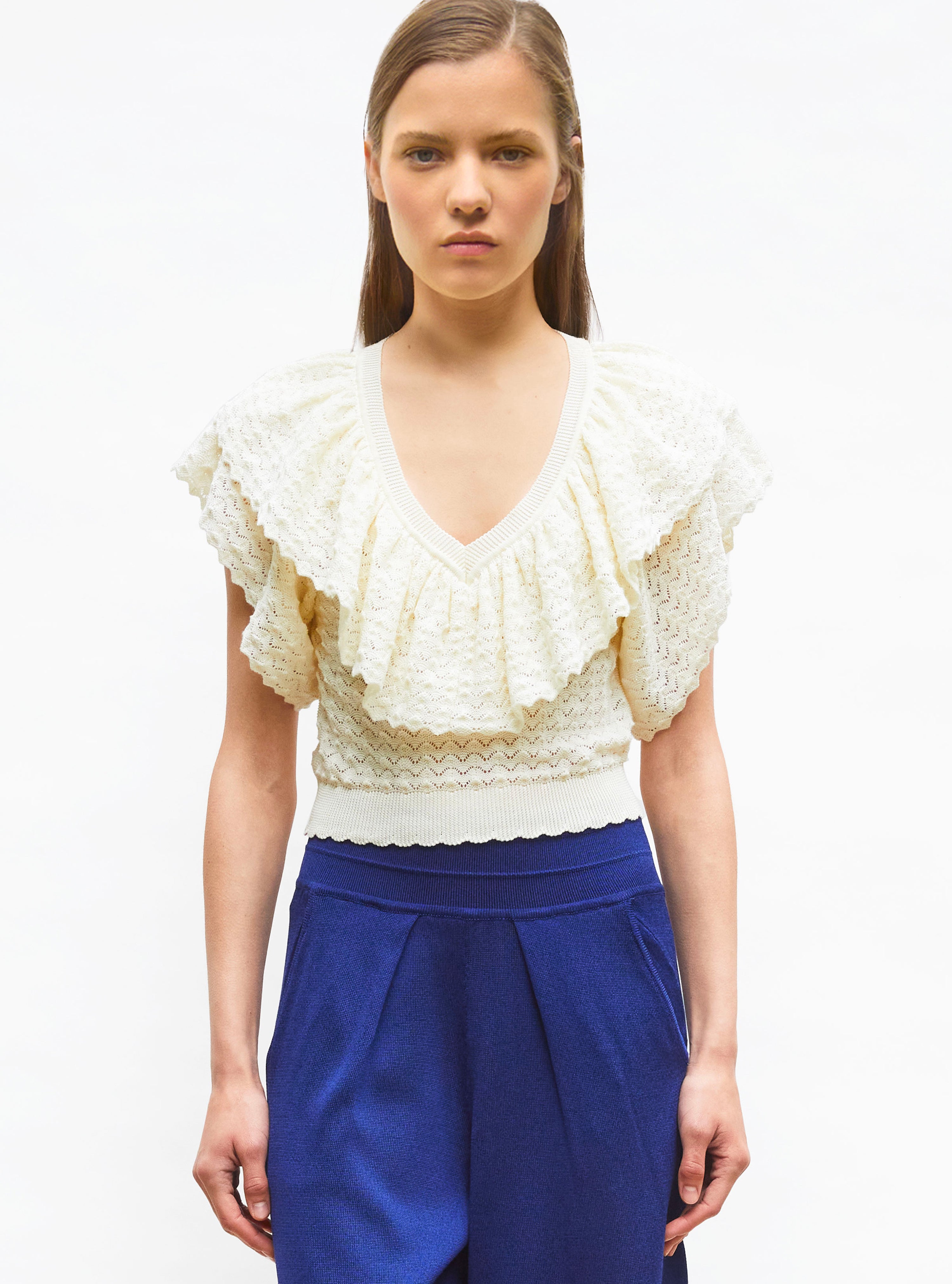 Top v maille pointelle Naturel - Vêtement en maille de luxe Molli