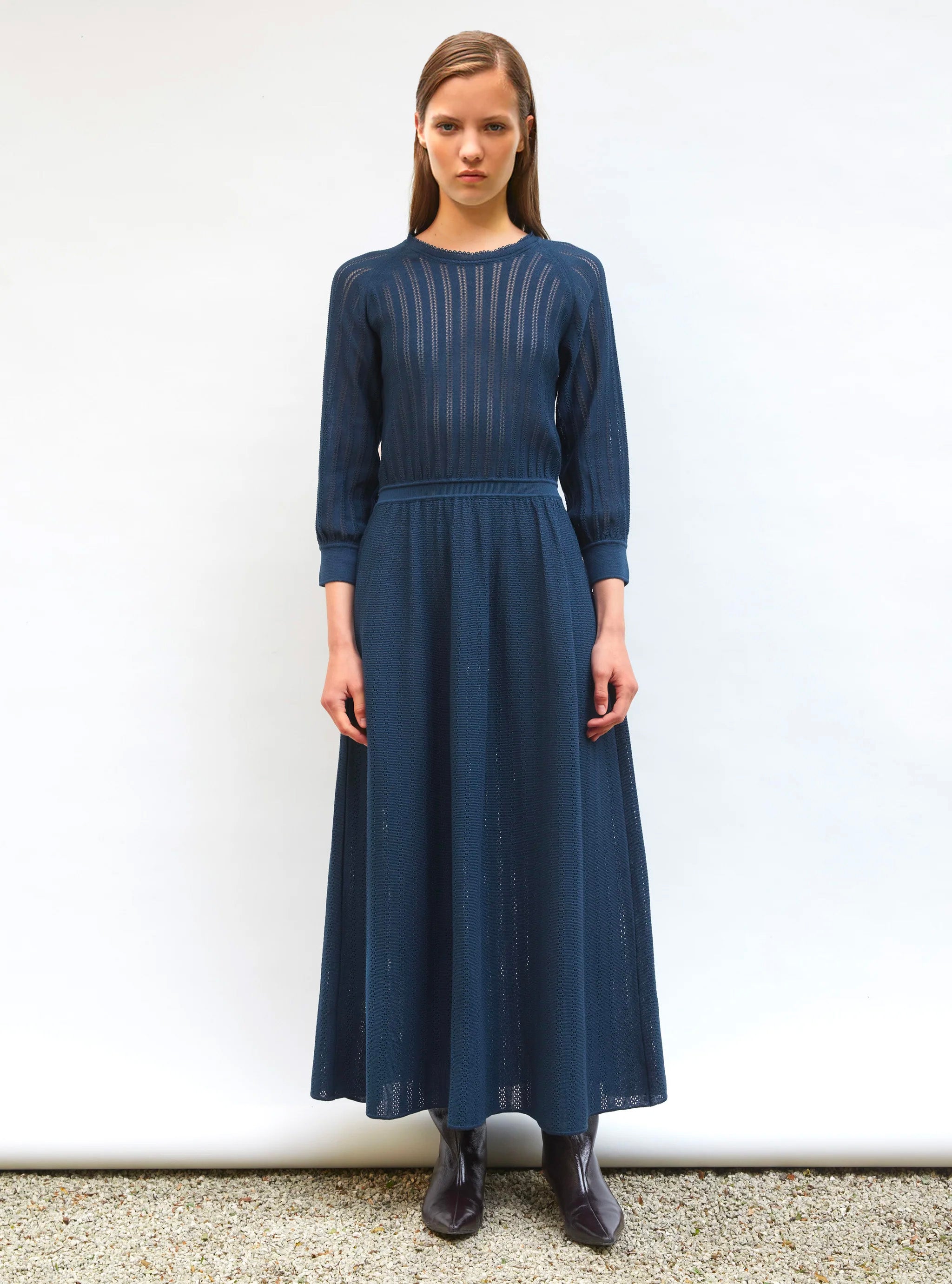knit pointelle dress Monte Carlo Muse Pointelle Knit Maxi Dress L / red