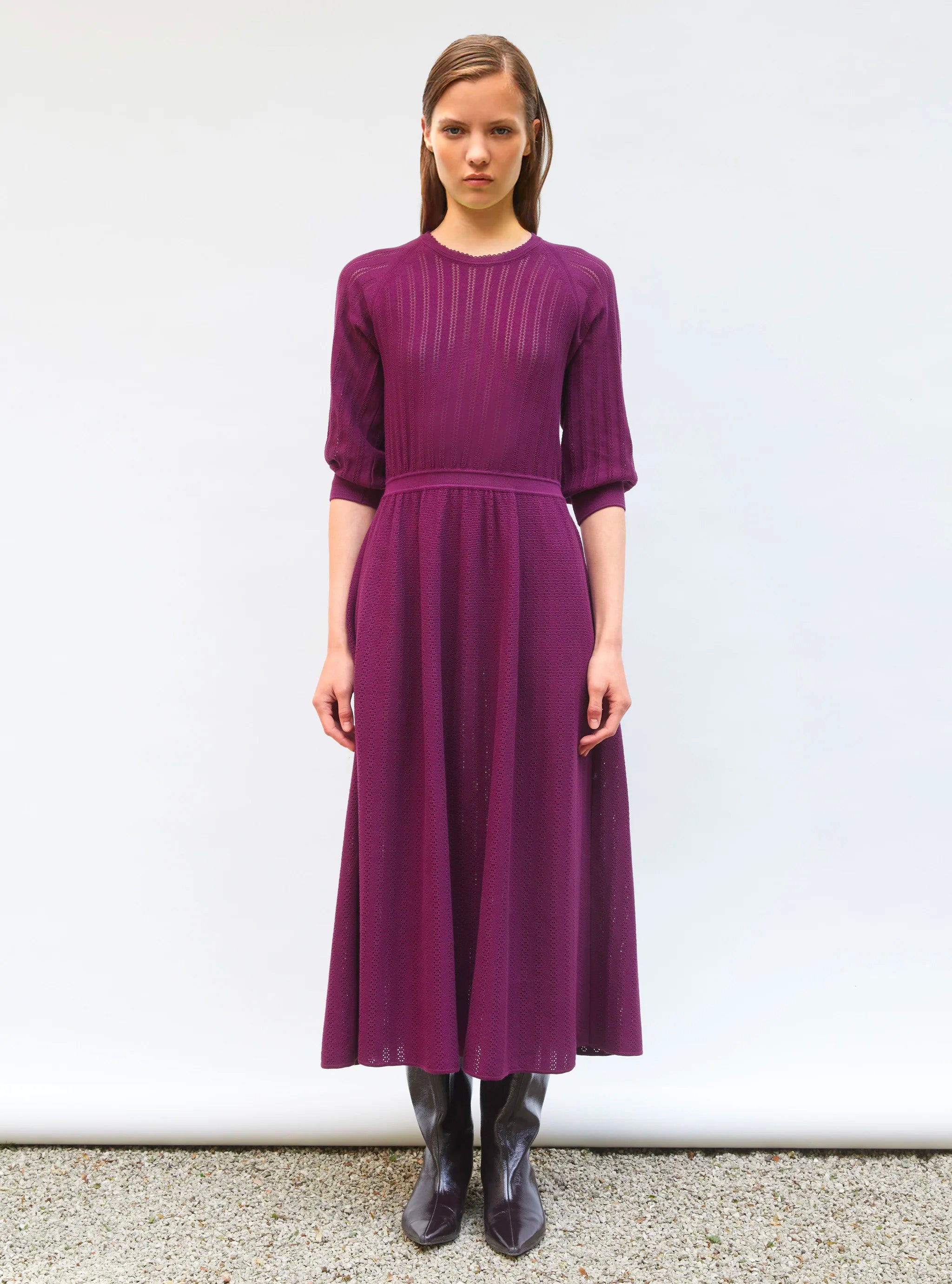 lightweight knit dress Kona Mint Pointelle Knit Dress, Small Lightweight Pima Cotton, Sheer Texture, Belted Waist, Low Armholes By Mirth