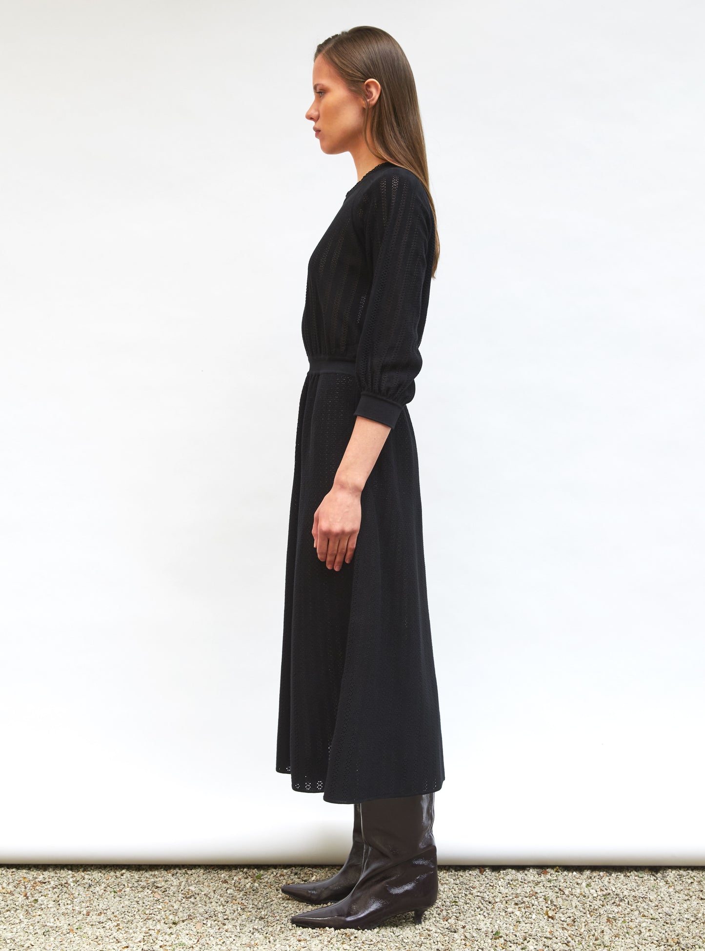 Robe légère maille pointelle Noir Profond - Robe de luxe