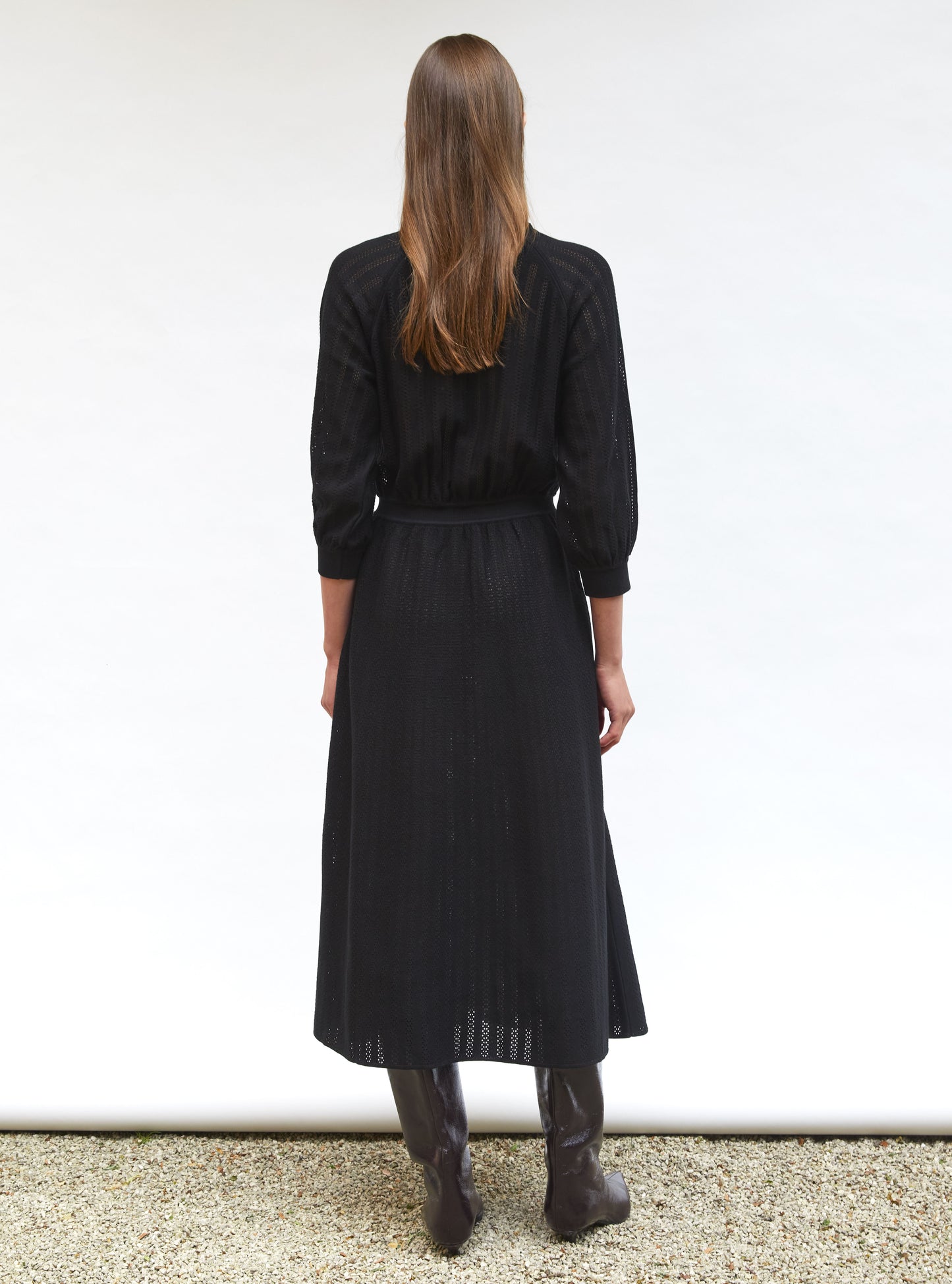 Robe légère maille pointelle Noir Profond - Vêtement de luxe femme