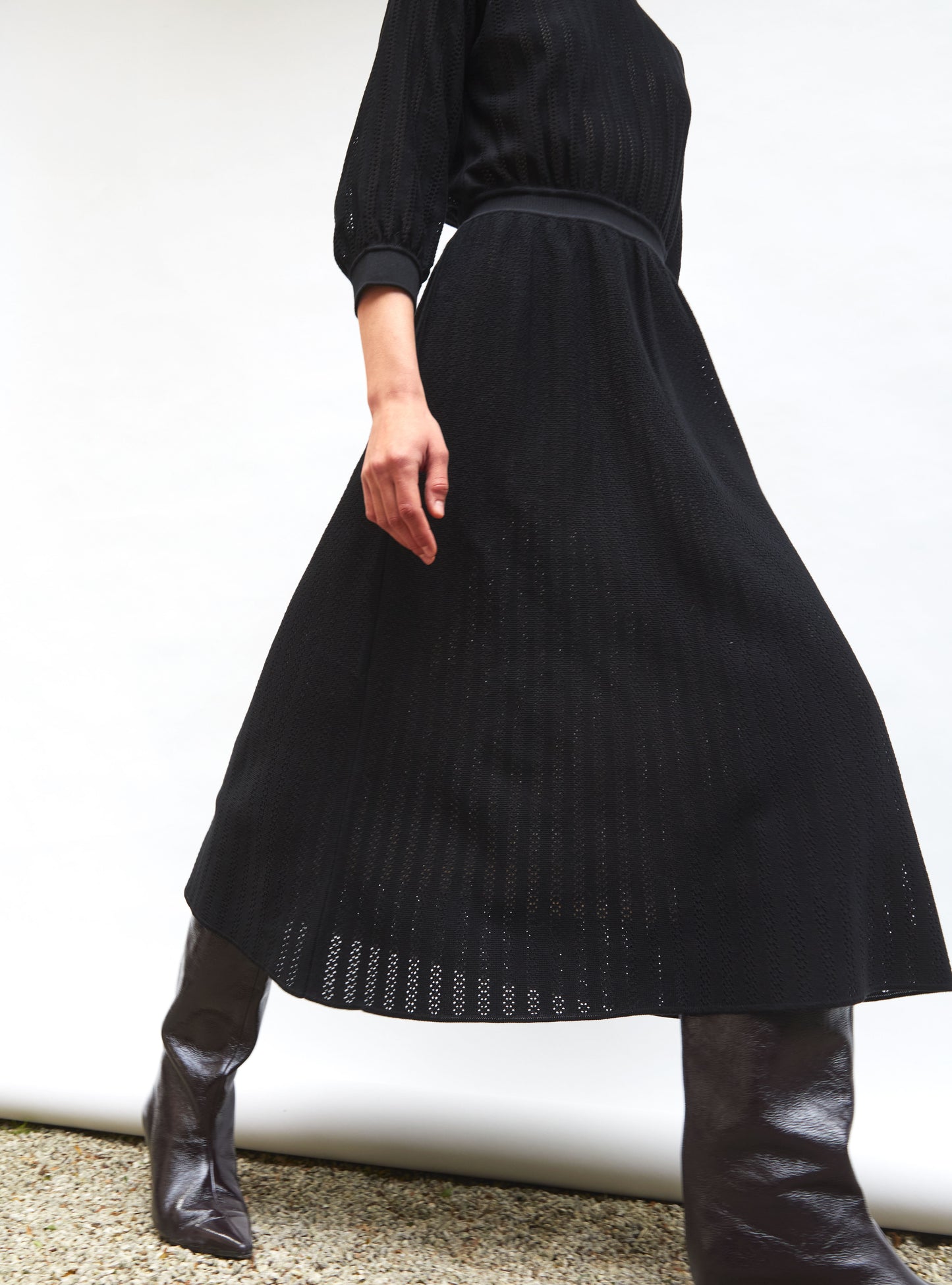 Robe de luxe femme - Robe légère maille pointelle Noir Profond
