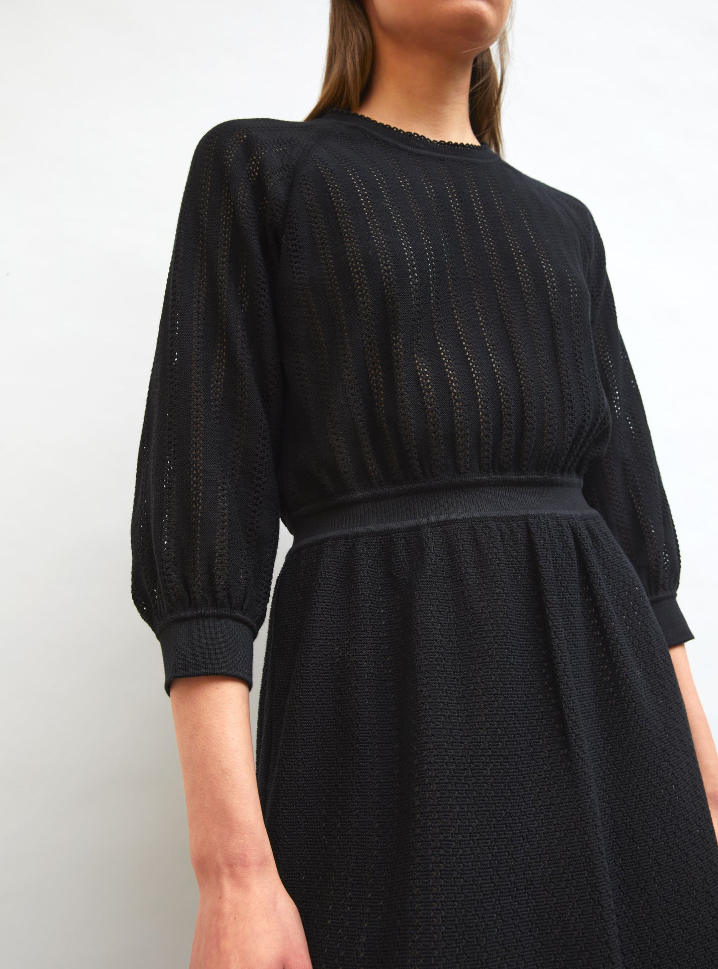 Robe de luxe femme - Robe légère maille pointelle Noir Profond