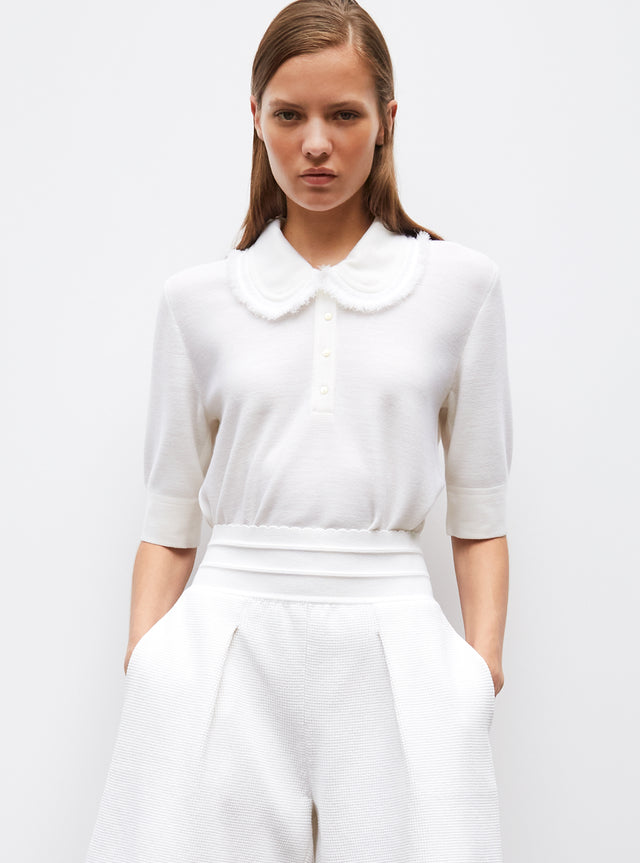 fringe collar knit top - Image principale