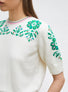 Top maille florale brodé main Naturel Emeraude - Molli