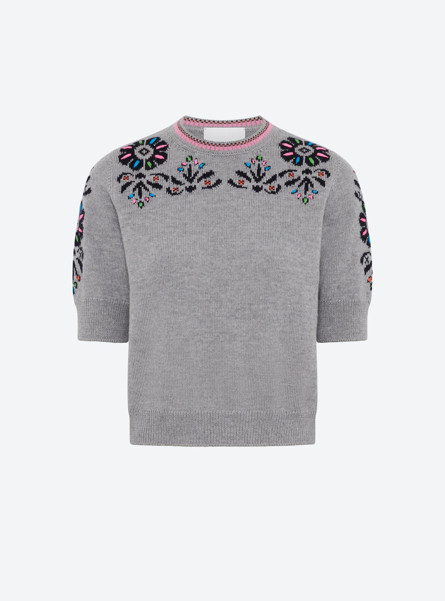 Top maille florale brodé main Gris moyen Nuit - Molli