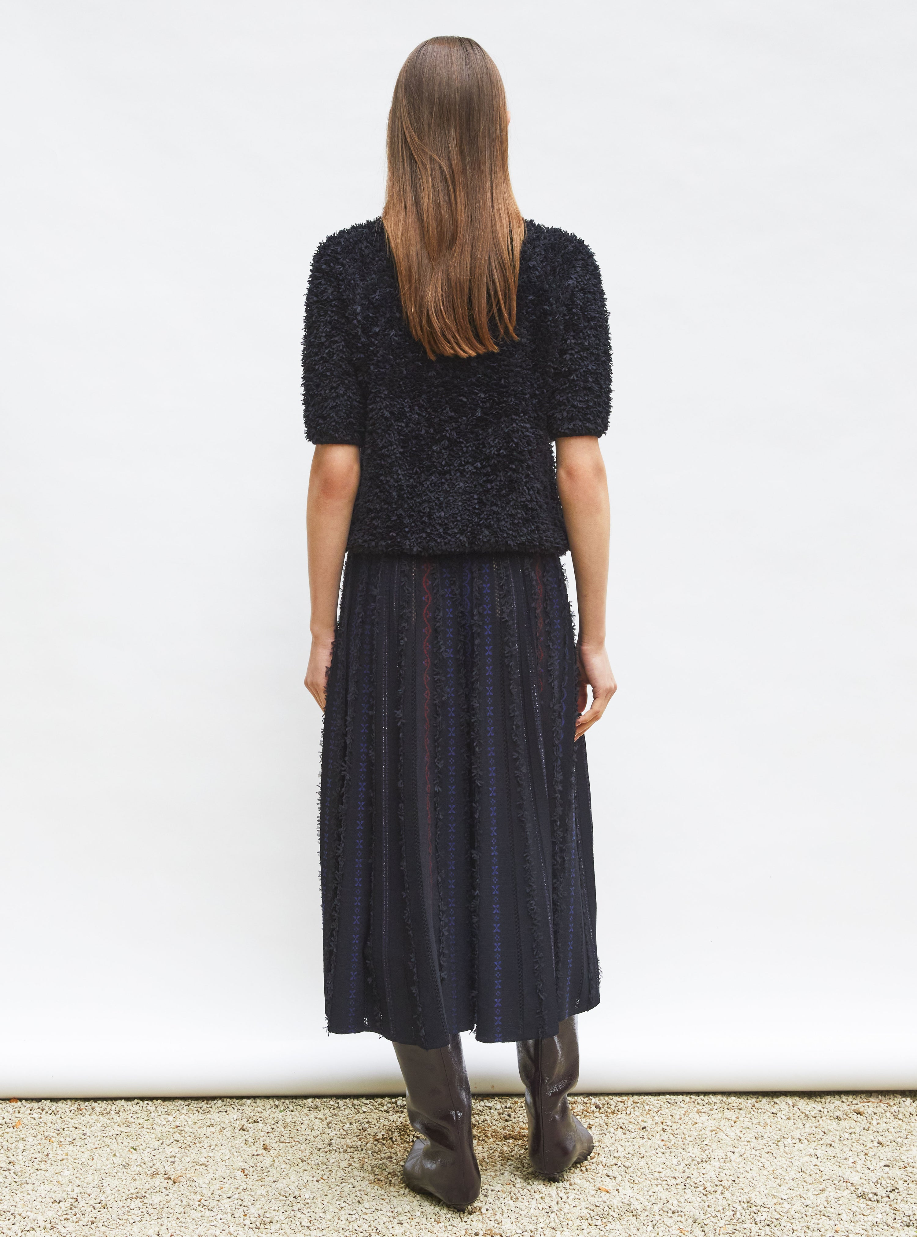 Top plumetis manches coudes noir profond - Top de luxe