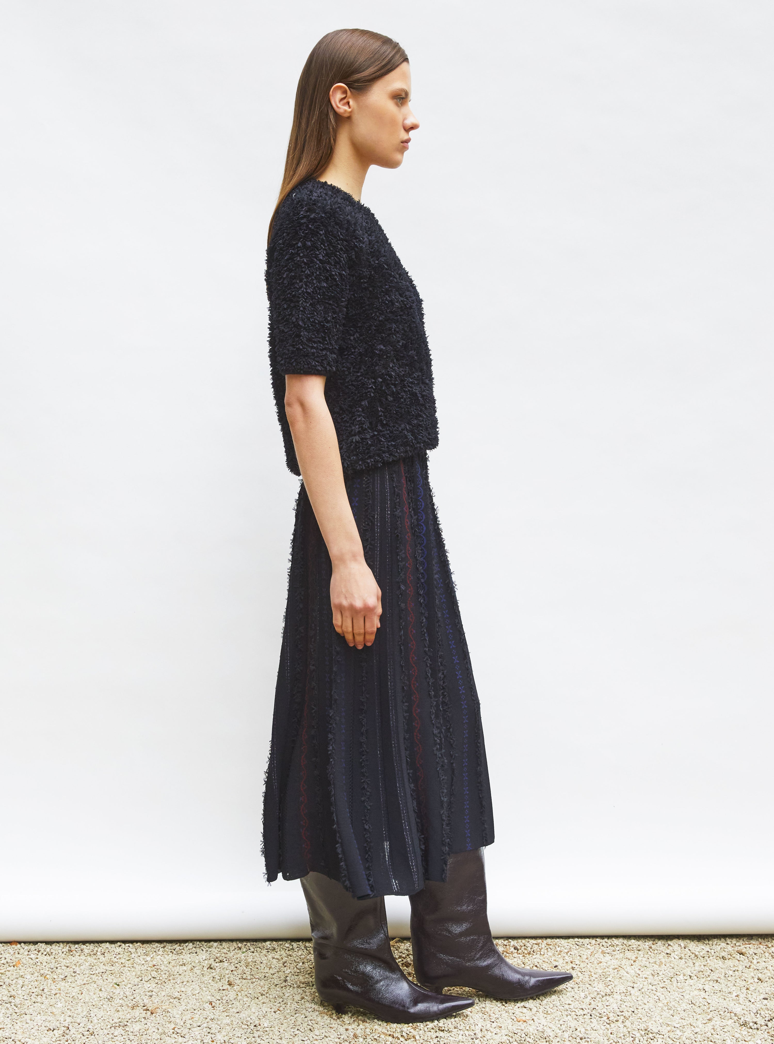 Top plumetis manches coudes noir profond - Vêtement de luxe femme