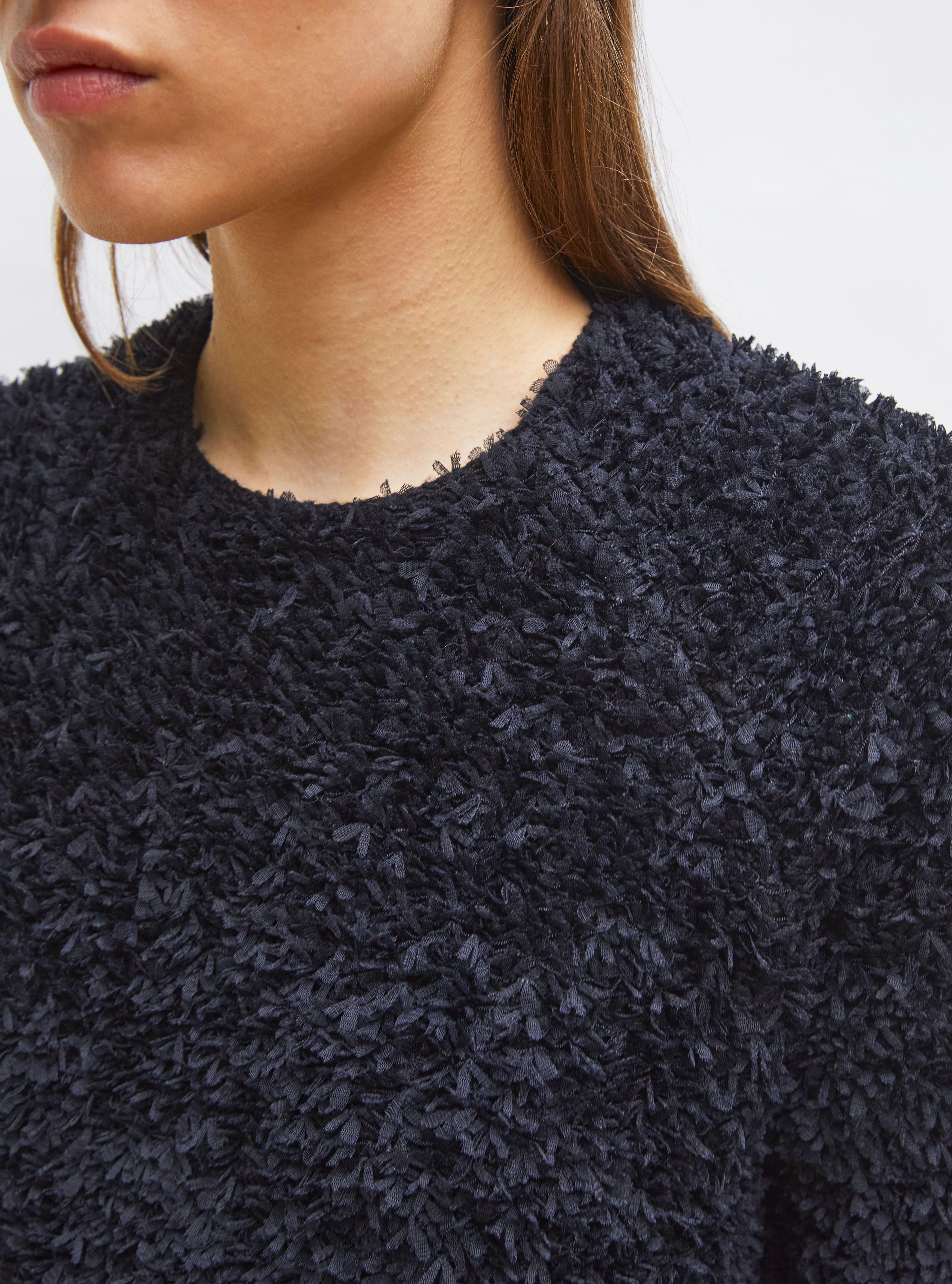 Top en maille de luxe Molli - Top plumetis manches coudes noir profond