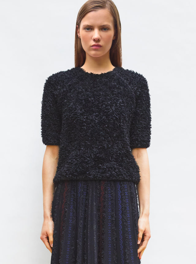dotted swiss top with elbow-length sleeves - Image principale