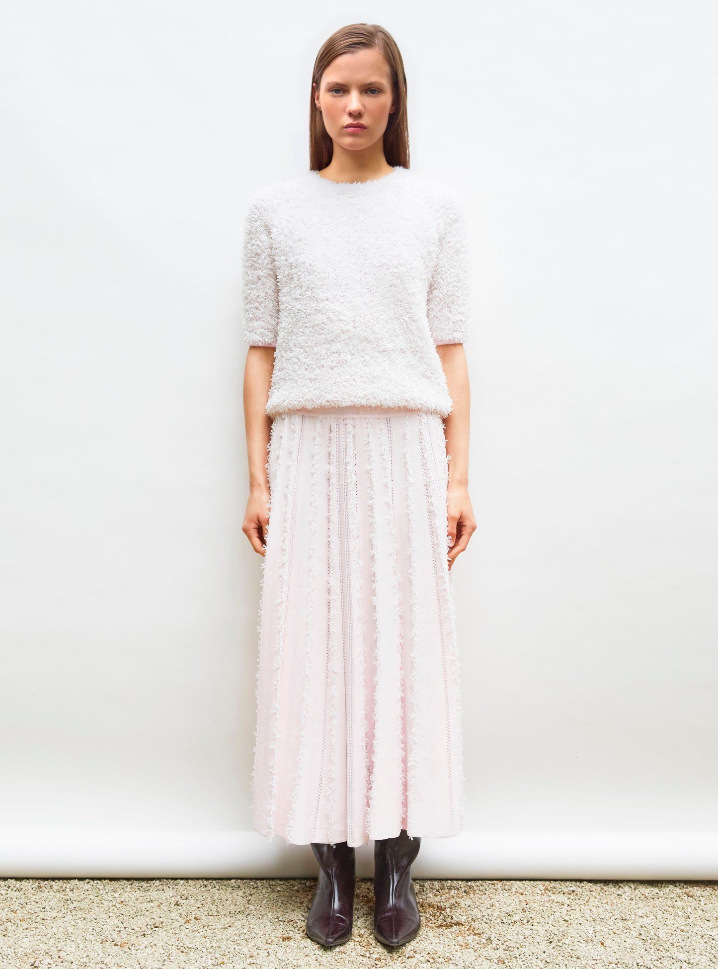 dotted swiss top with elbow-length sleeves