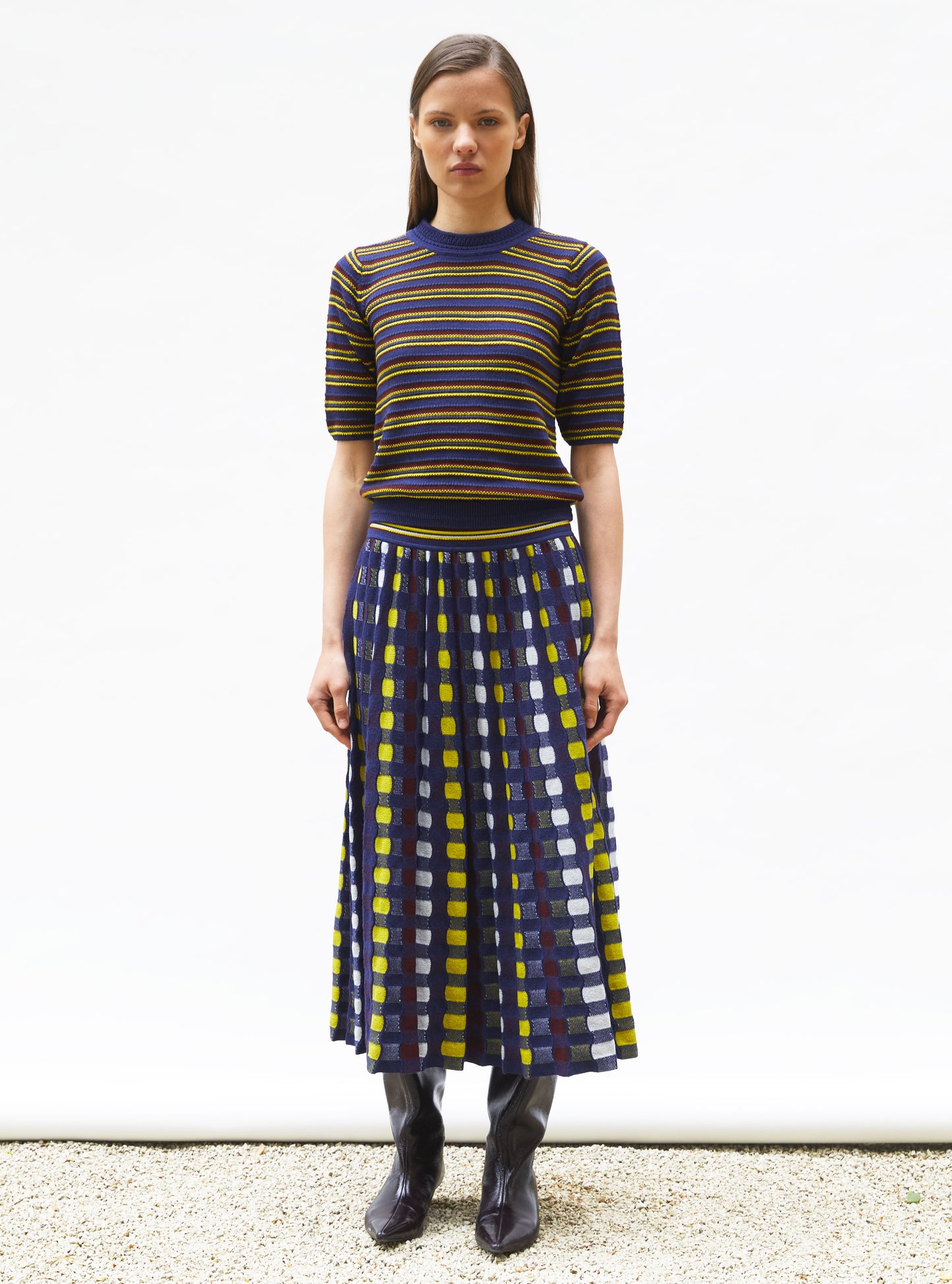Jupe délicate maille ondulée indigo-multi - Vêtement en maille de luxe Molli
