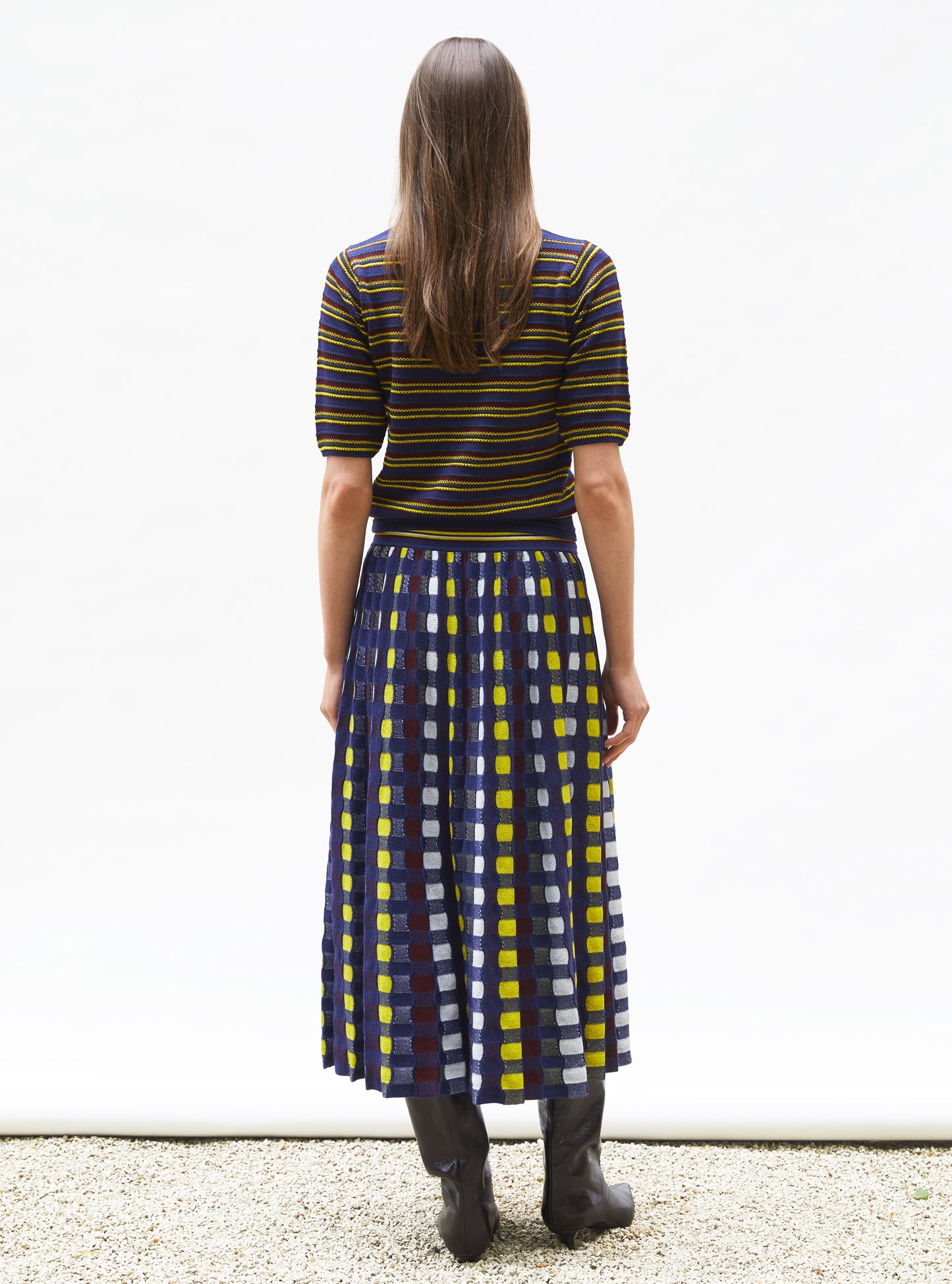 Jupe délicate maille ondulée indigo-multi - Vêtement de luxe femme