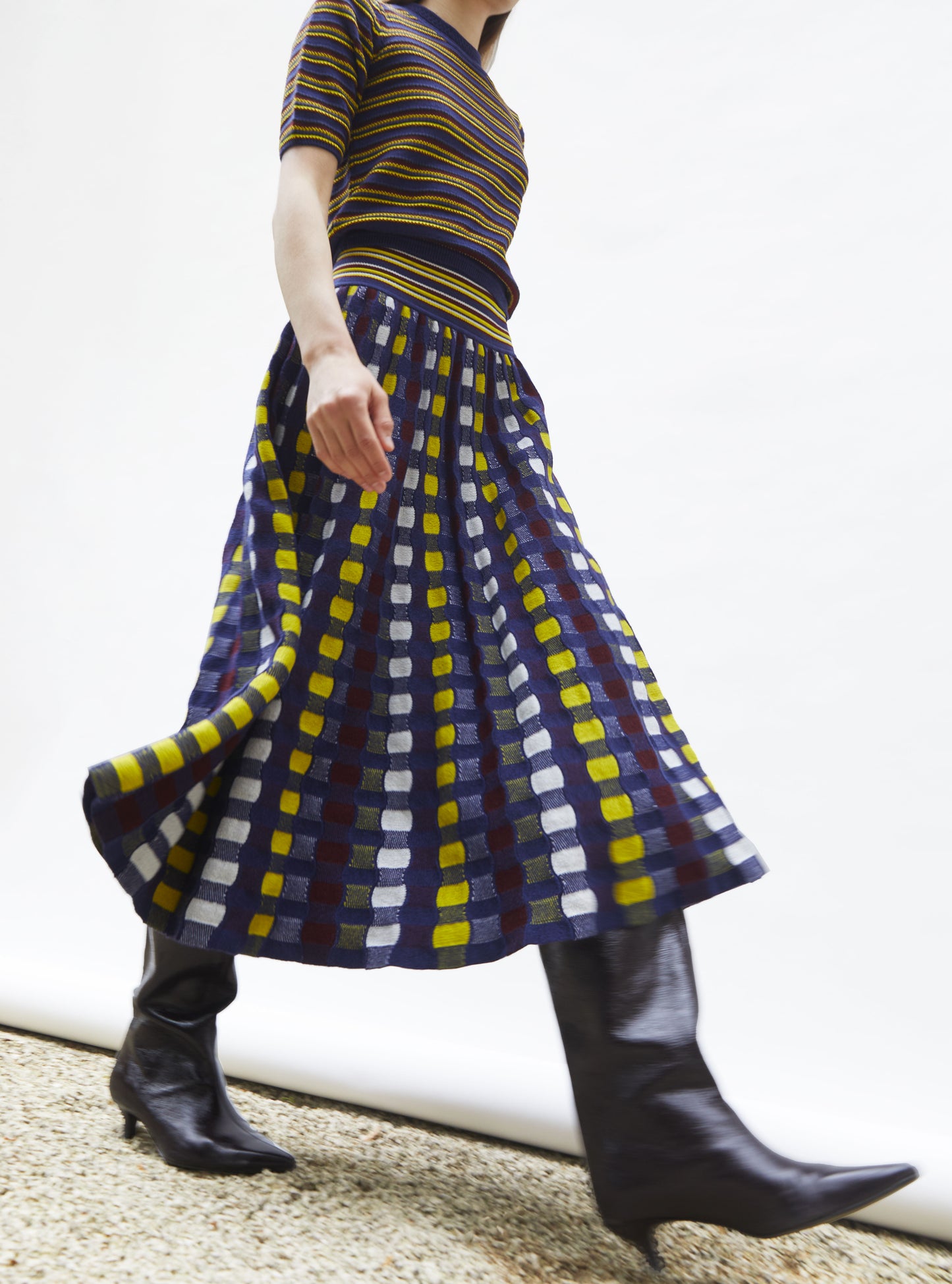 Jupe de luxe femme - Jupe délicate maille ondulée indigo-multi
