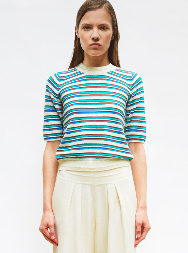 fine knit top with colorful stripes - Image principale